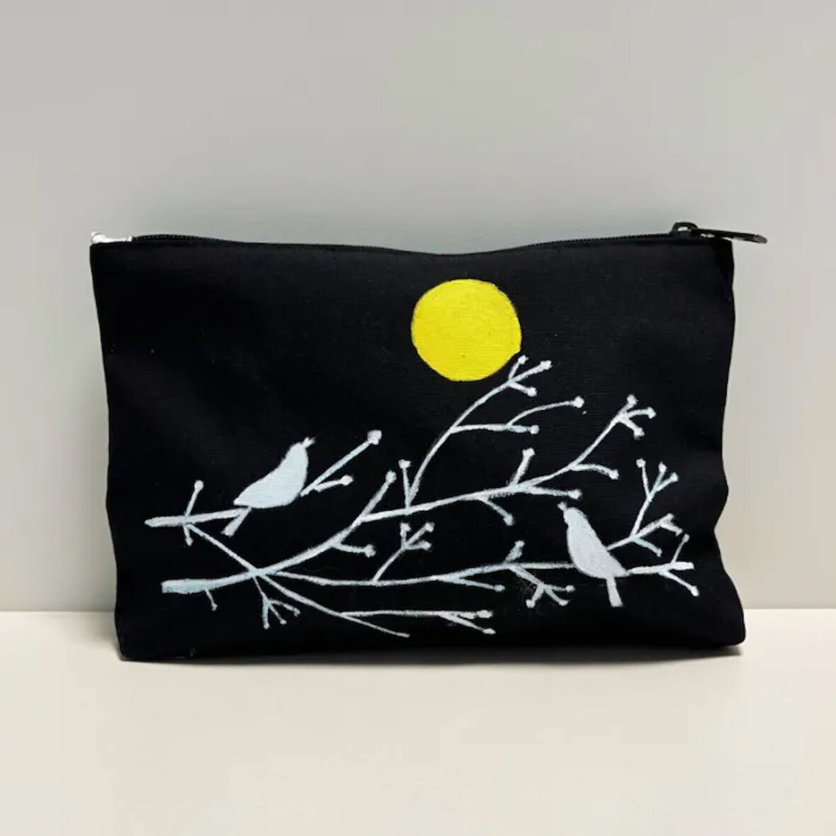 Uretti - Semiha 5931 - Kuş Temalı El Boyama Ve Dikişli Clutch Çanta - Siyah
