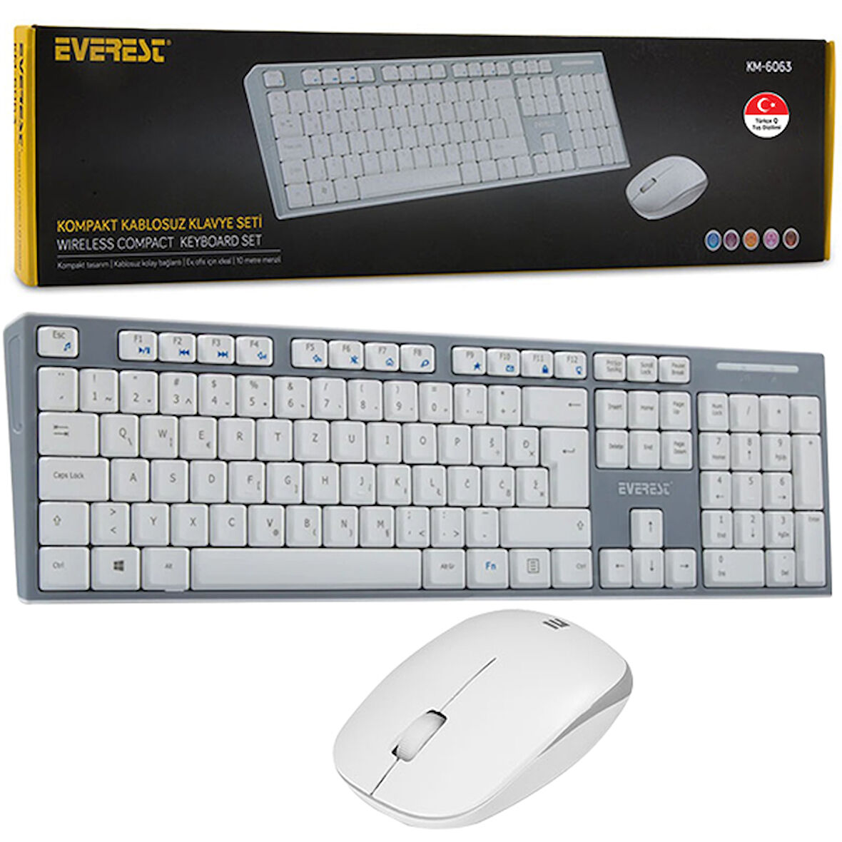 EVEREST KM-6063 BEYAZ/GRİ KABLOSUZ Q MULTIMEDYA KLAVYE+MOUSE SET (4593)