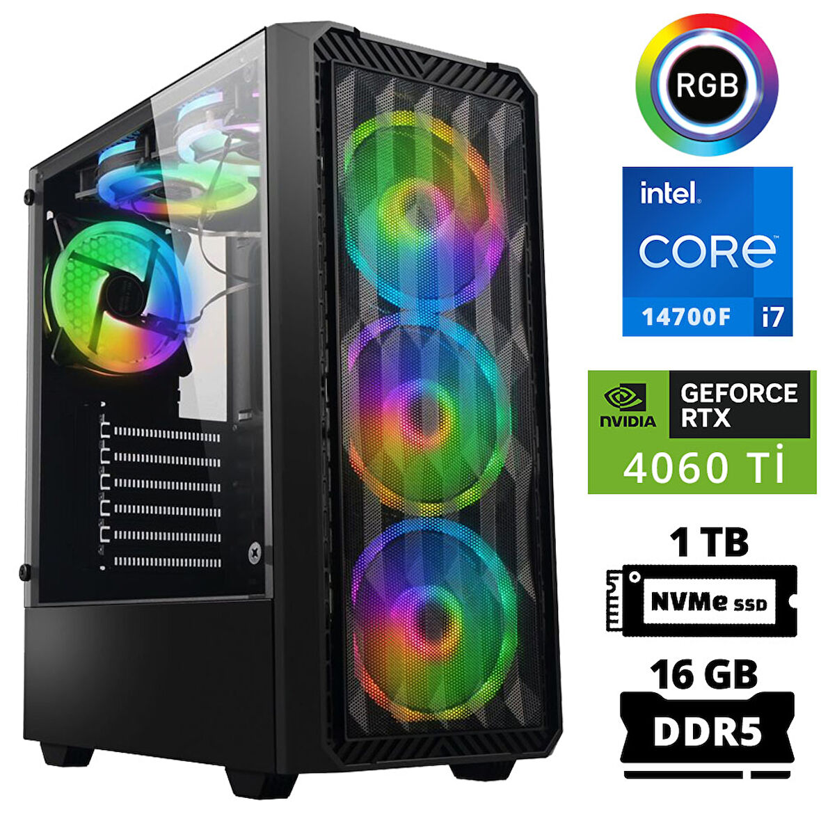 Xaser Delux X84 i7 14700F 16GB DDR5 Ram 1TB M.2 NVMe SSD 8GB RTX4060 Ti Masaüstü Oyuncu Bilgisayarı