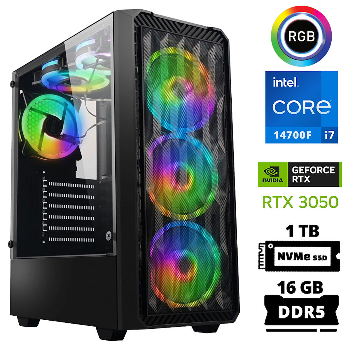 Xaser Delux X78 i7 14700F 16GB DDR5 Ram 1TB M.2 NVMe SSD 6GB RTX3050 Masaüstü Oyuncu Bilgisayarı