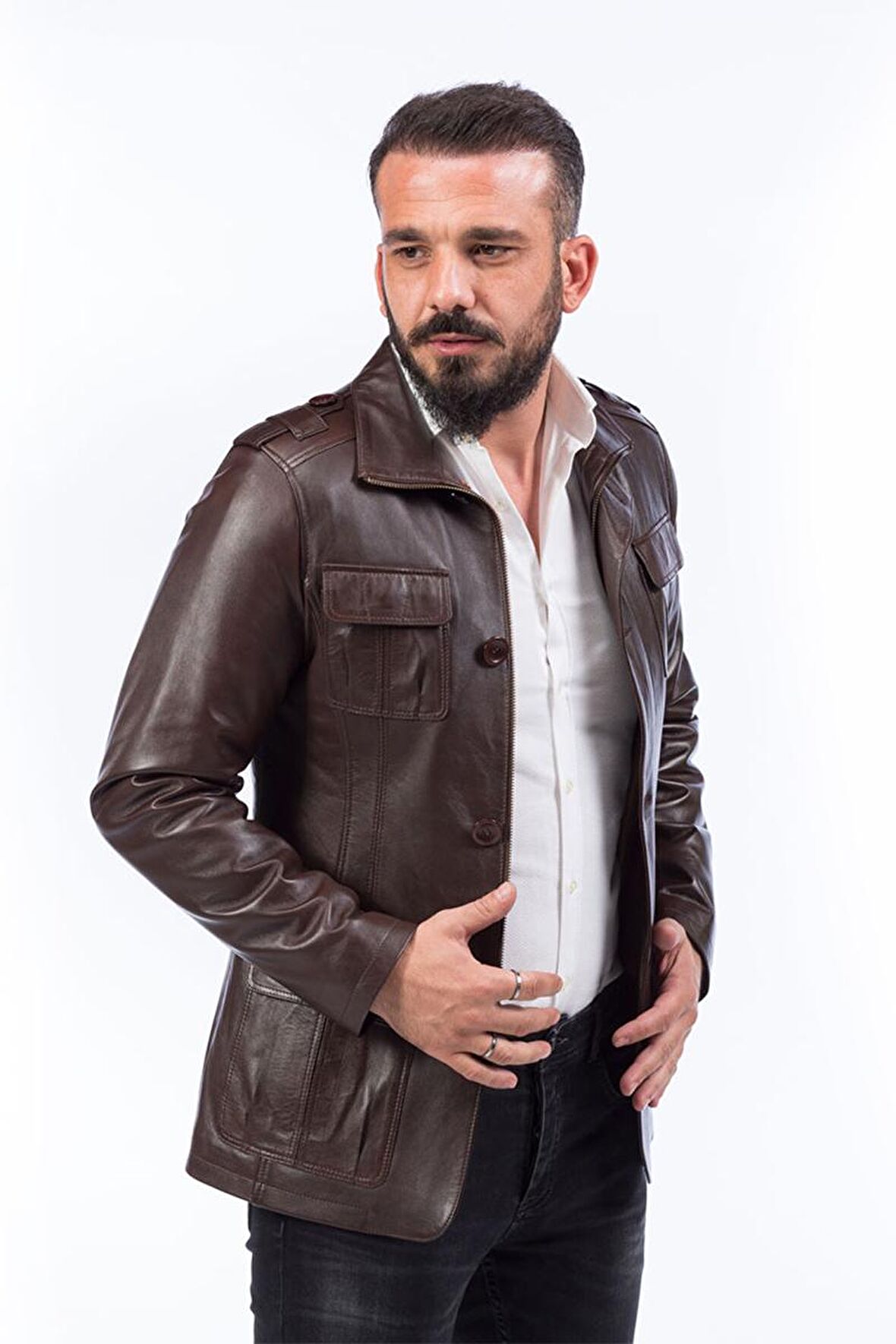 DERİCLUB E896  Gerçek Deri Erkek Kaban