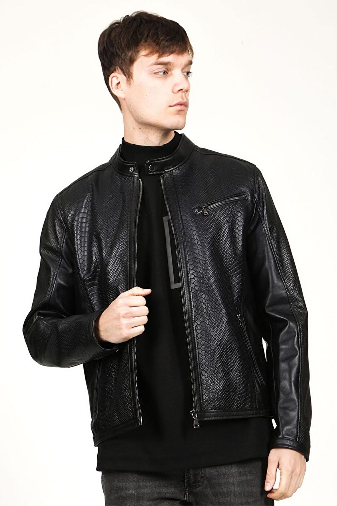 DERİCLUB BRG Model CROKO  Gerçek Deri Erkek Mont