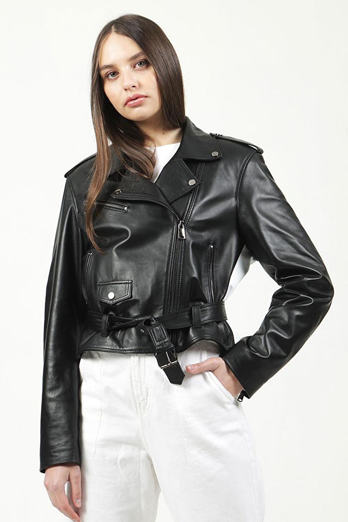 DERİCLUB VGN2 Gerçek Deri Oversize Kadın Mont