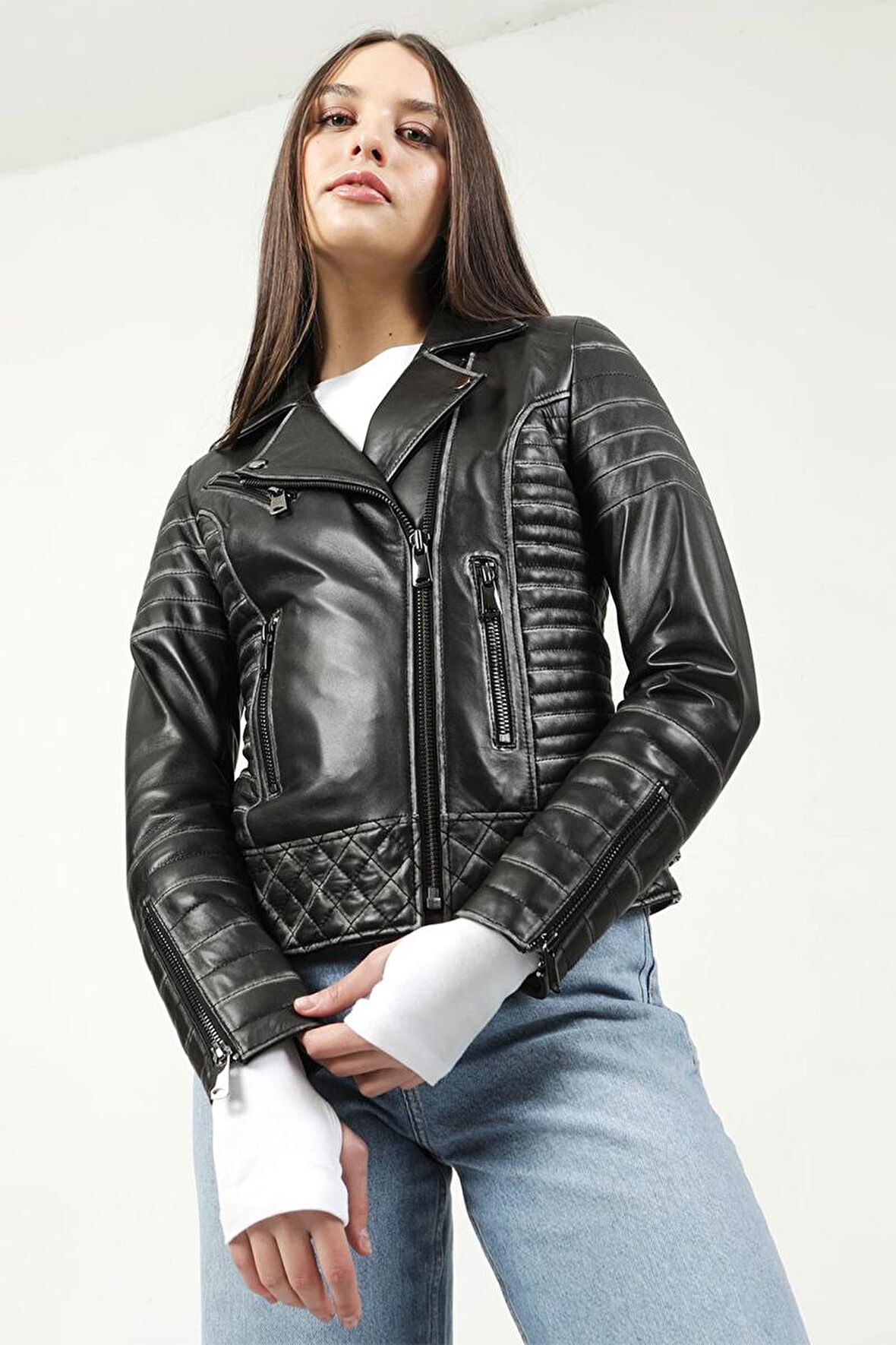 DERİCLUB YB2141 SİLME Gerçek Deri Kadın Mont