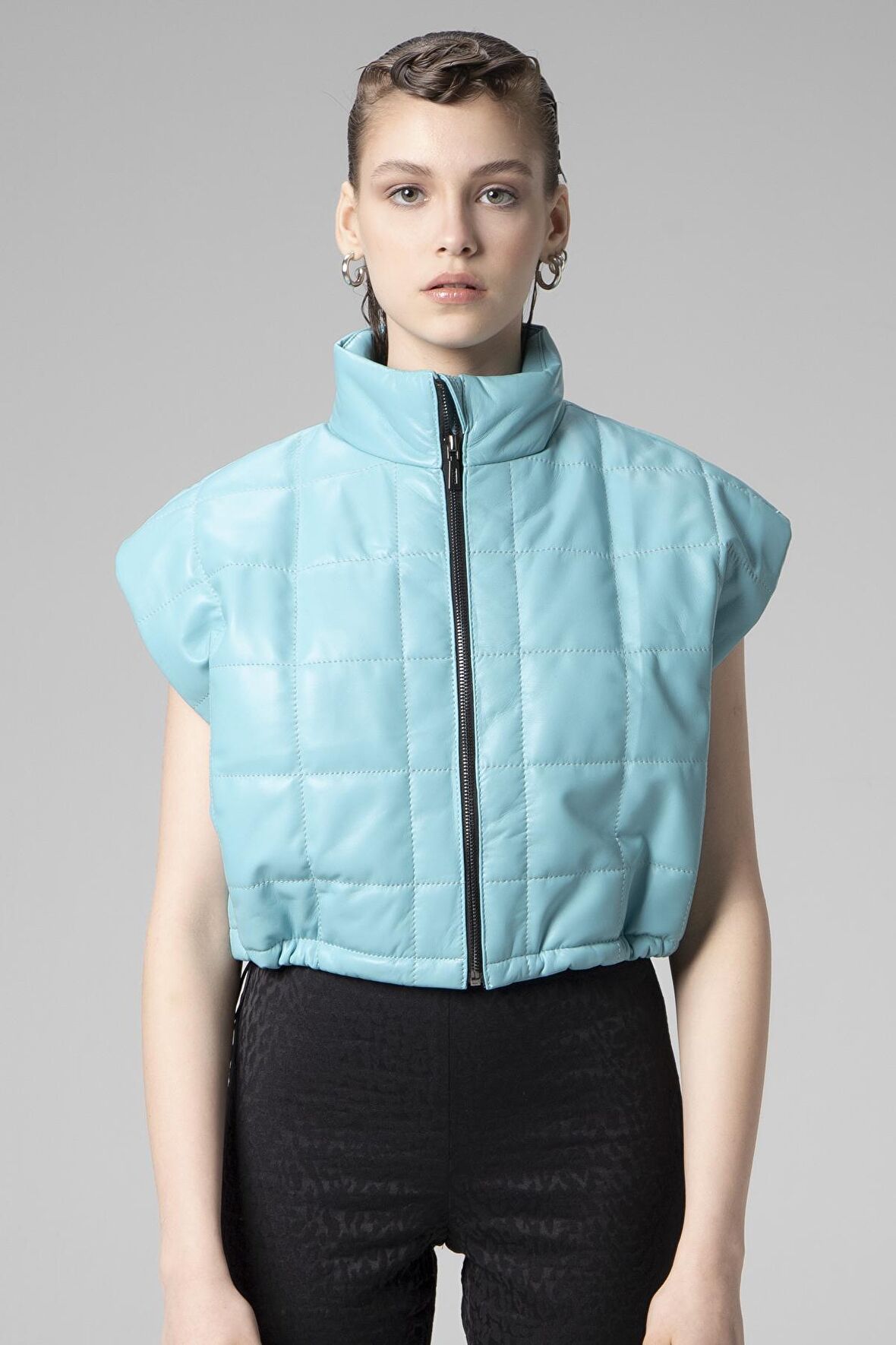 DERİCLUB WM054 Gerçek Deri Kadın Şişme Yelek