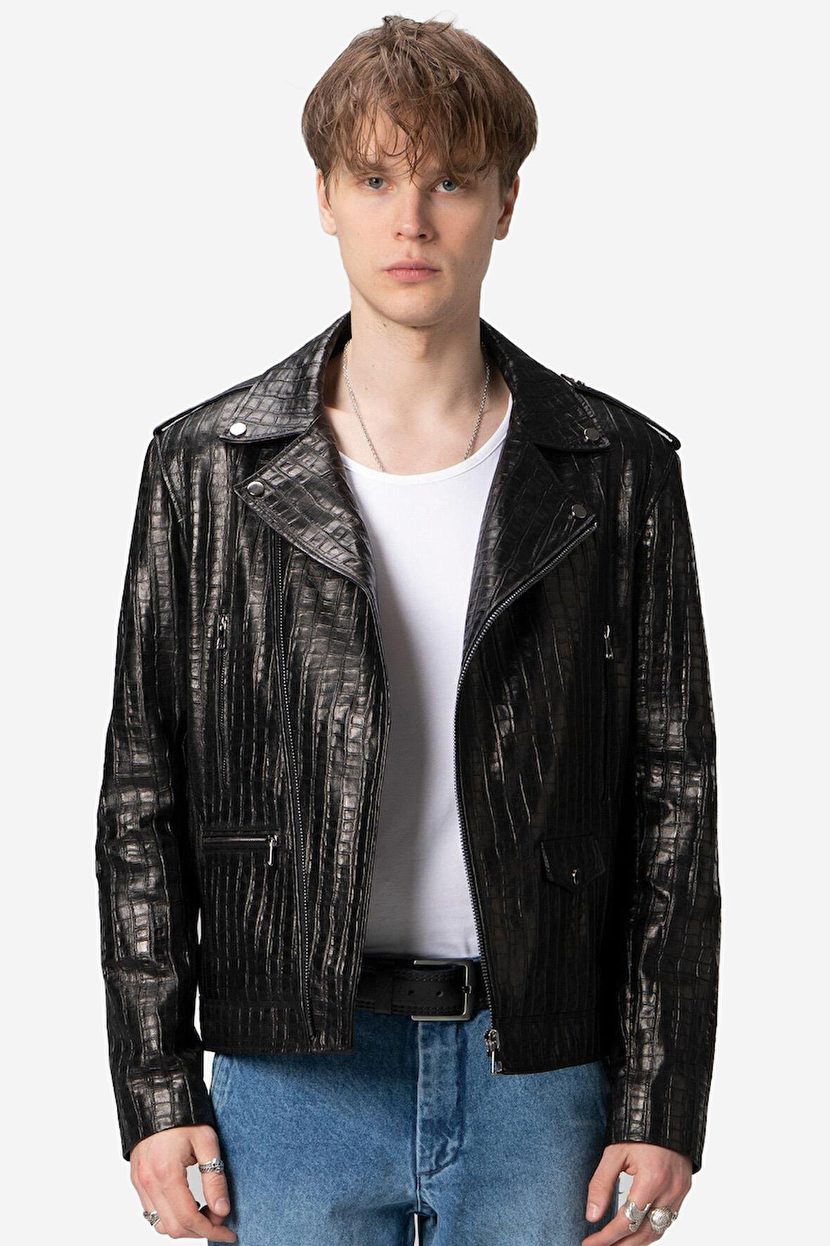 DERİCLUB E2207 Gerçek Deri Motorcu Erkek Mont SİYAH