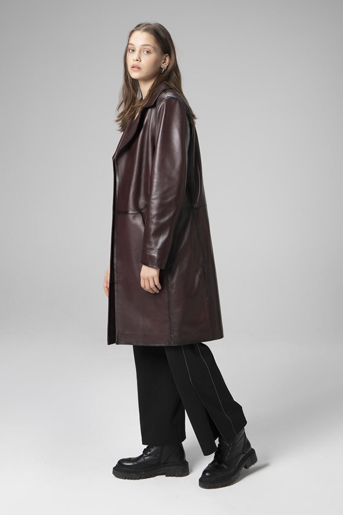 DERİCLUB WM033 Gerçek Deri Kadın Trençkot