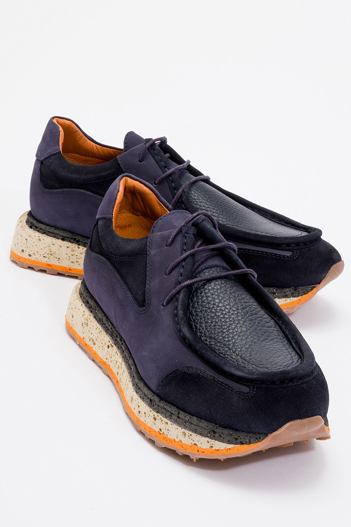 MARCOMEN Erkek Kalın Taban Bağcıklı Comfort Casual Ayakkabı Gerçek Deri MC 20418 LACİVERT