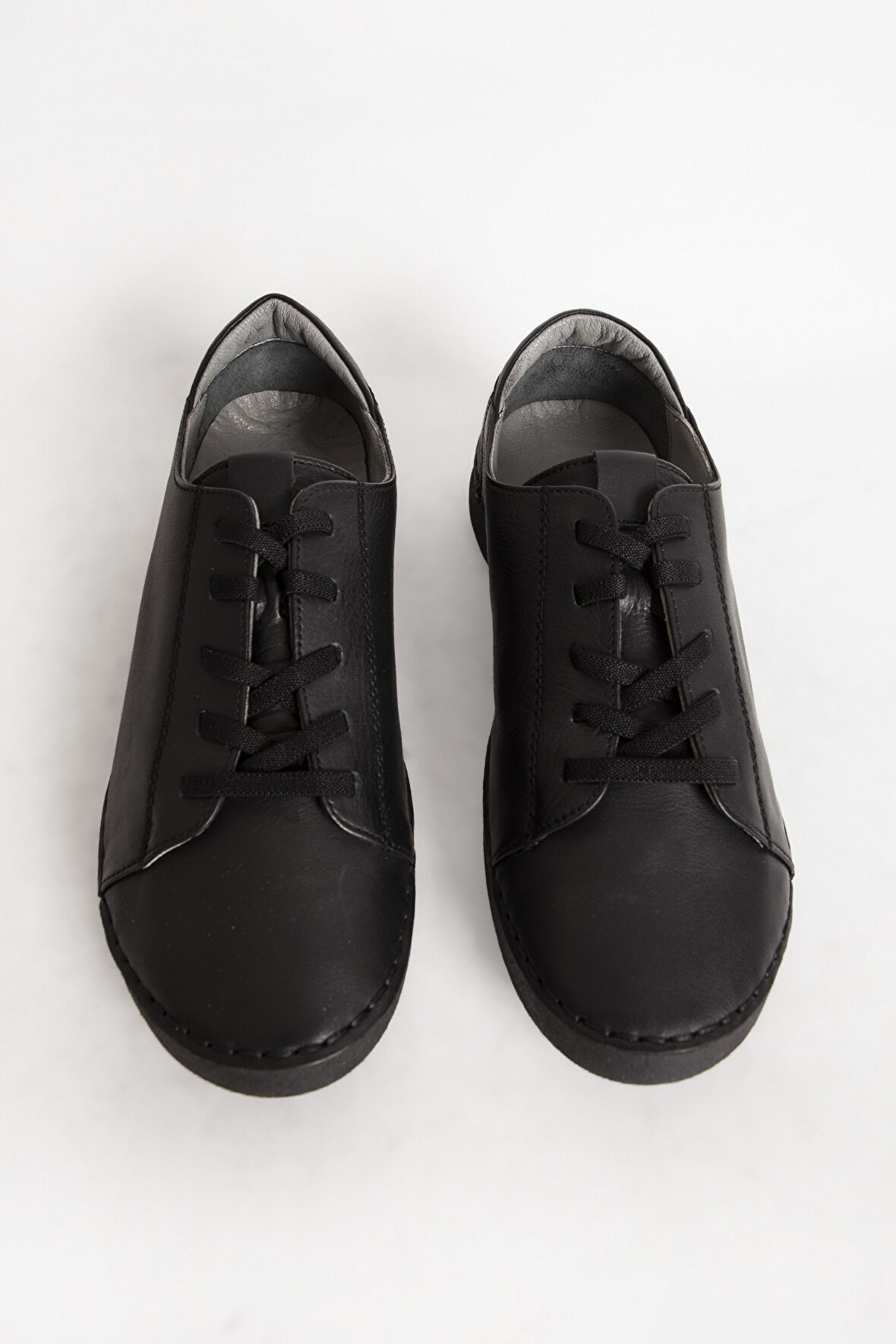 Kadın Comfort Lastik Bağcıklı Spor Günlük Ayakkabı Gerçek Deri BR 44186 SİYAH