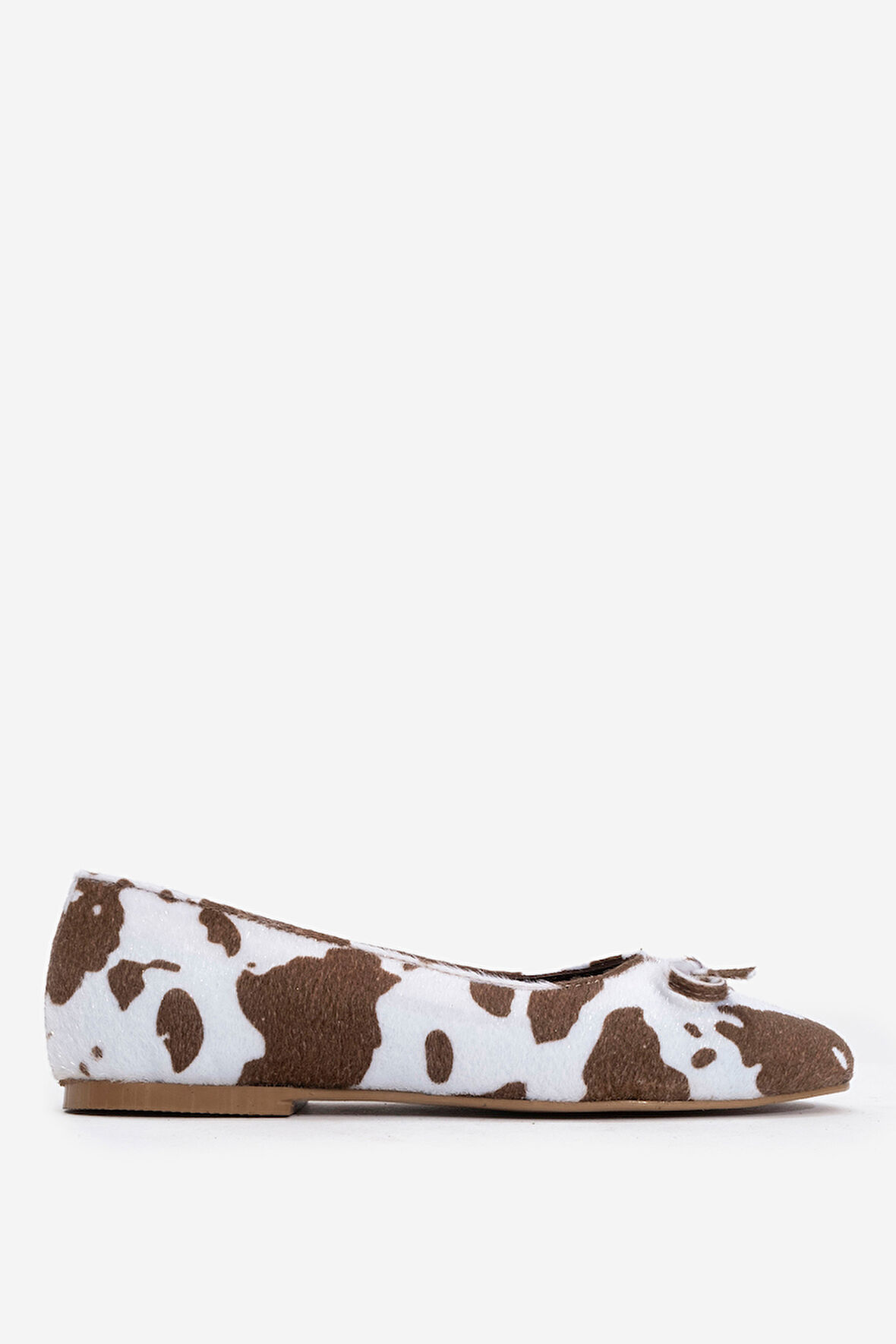 DERİCLUB Kadın Desenli Fiyonklu Günlük Babet ZY 8217 BEYAZ/KAHVE