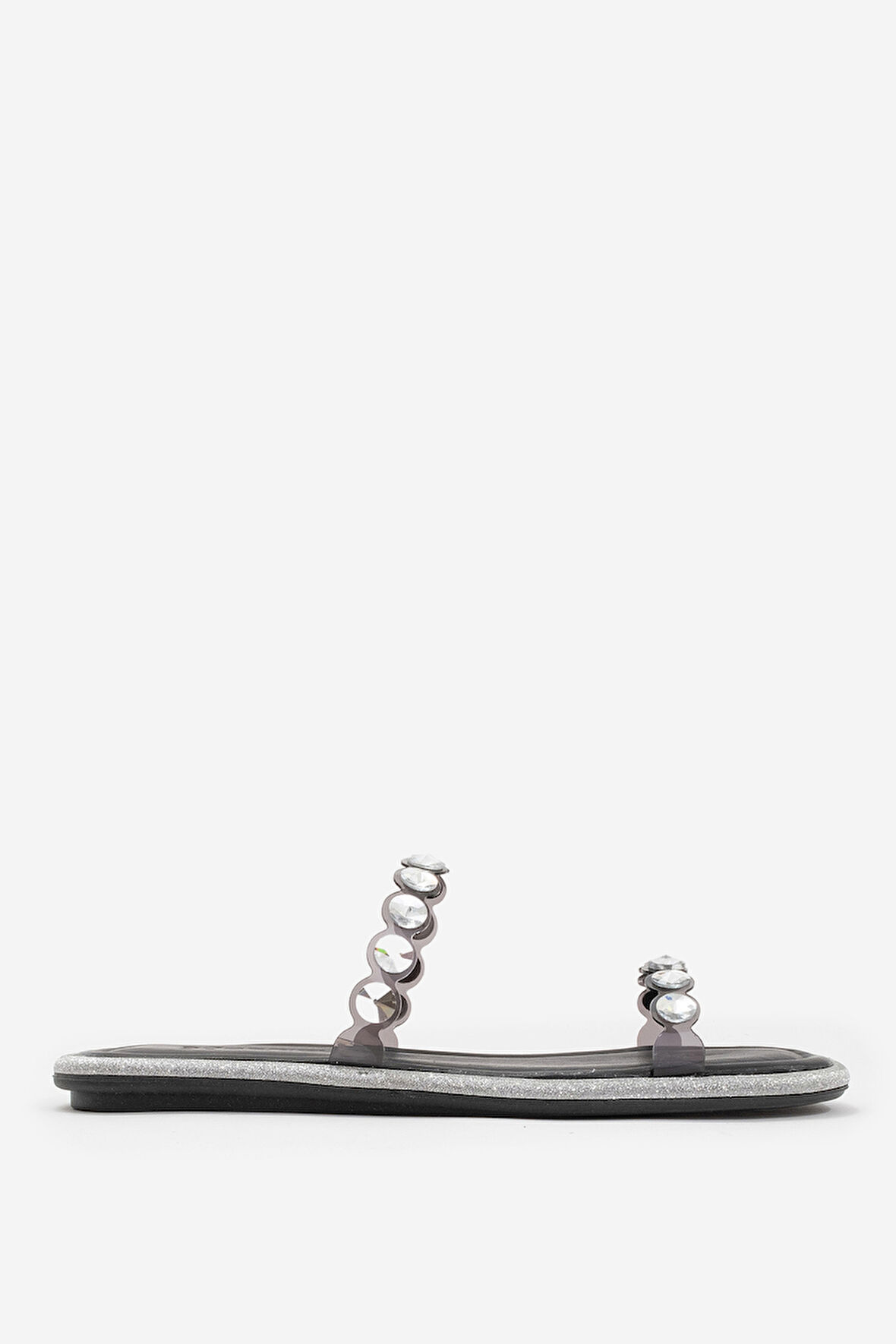 Kadın Şeffaf Taş Bantlı Şık Terlik Gerçek Deri ZY 8082 SİYAH