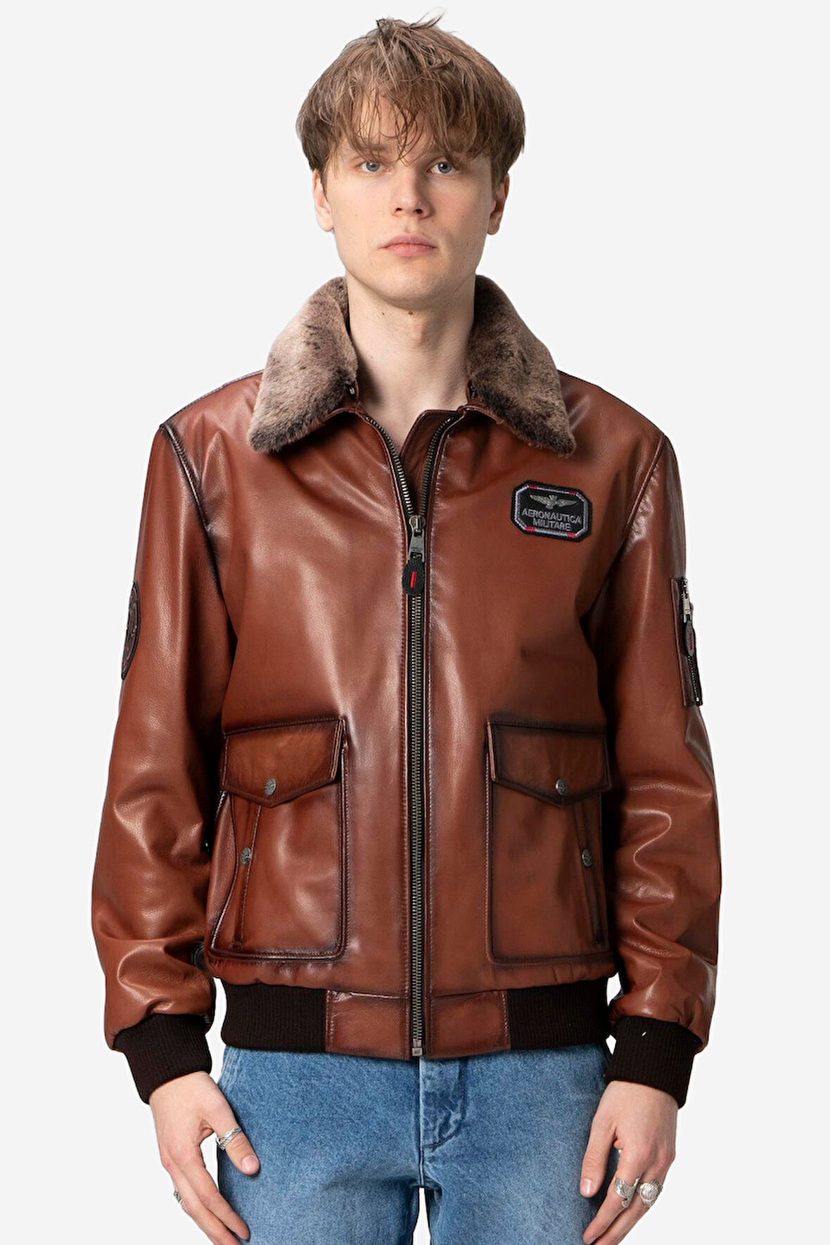 DERİCLUB Falcom Savaki Yaka Kürklü Gerçek Deri Erkek Mont VİSKİ