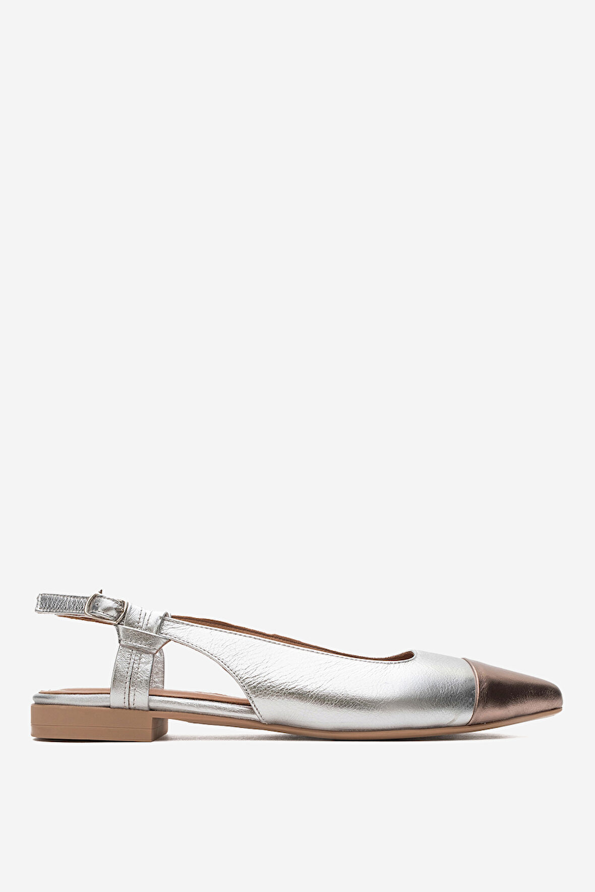 Kadın Sivri Burun Açık Topuk Babet Gerçek Deri FR 259713 GÜMÜŞ