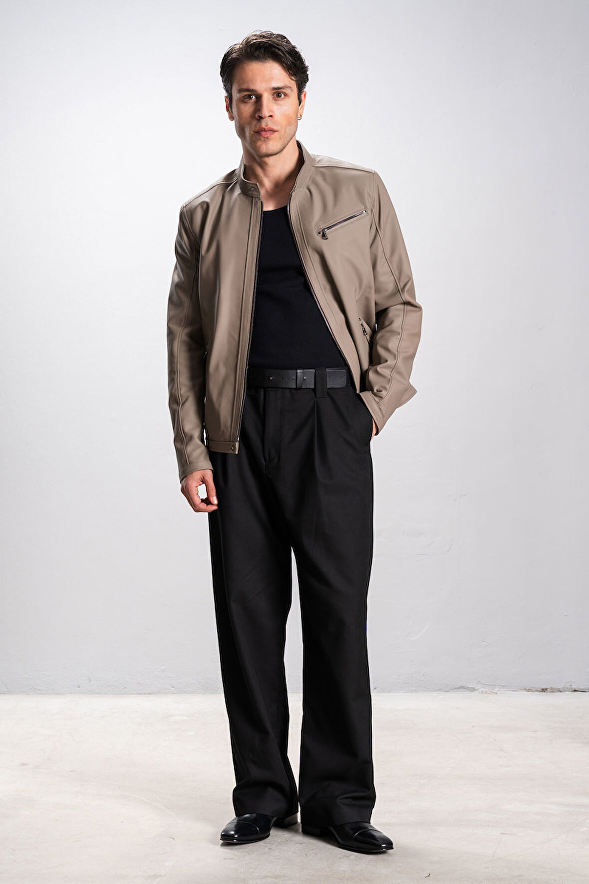 DERİCLUB Faenza Erkek Hakim Yaka Slimfit Gerçek Deri Mont VİZON