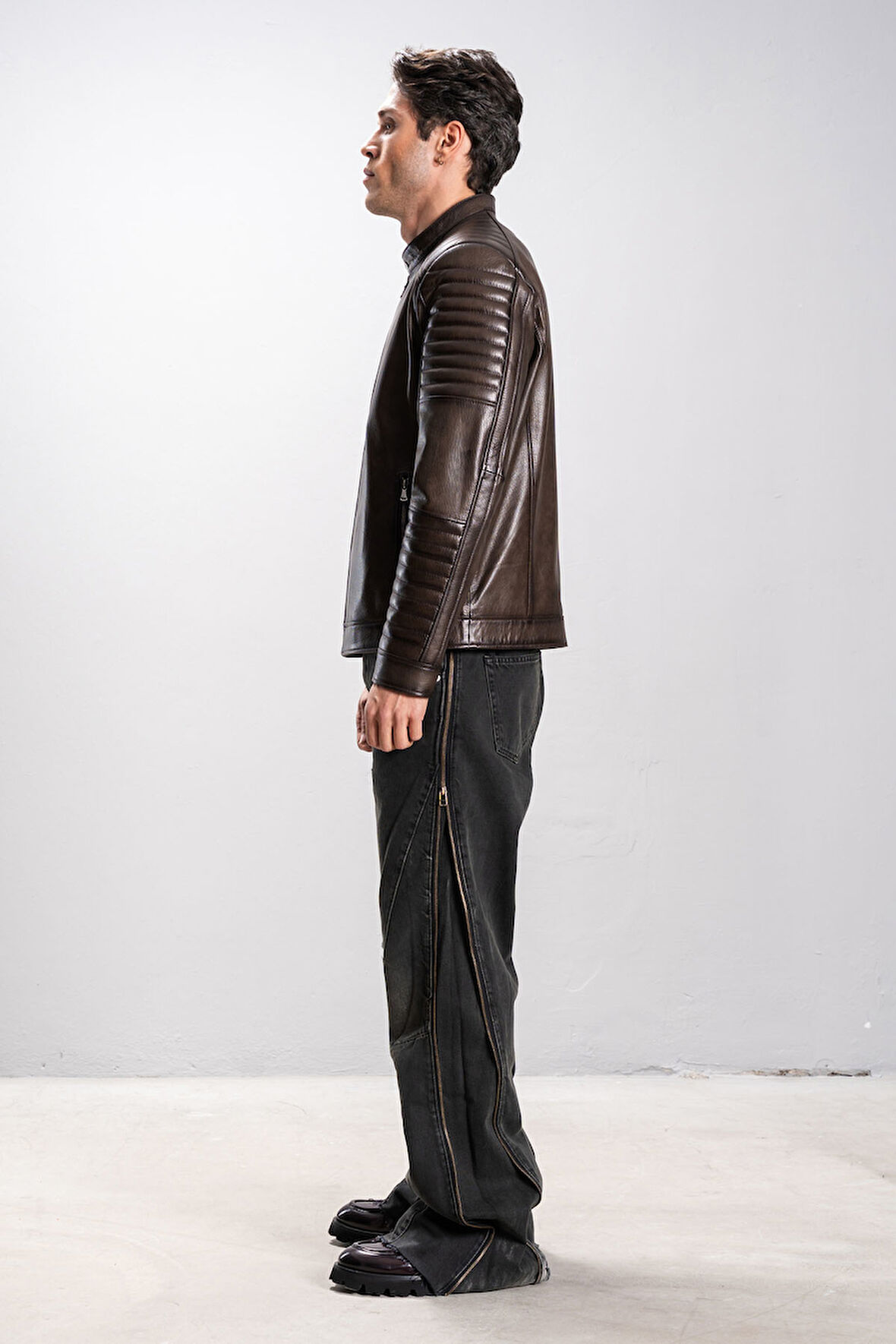 DERİCLUB Boston Erkek Hakim Yaka Slimfit Gerçek Deri Spor Mont KAHVERENGİ