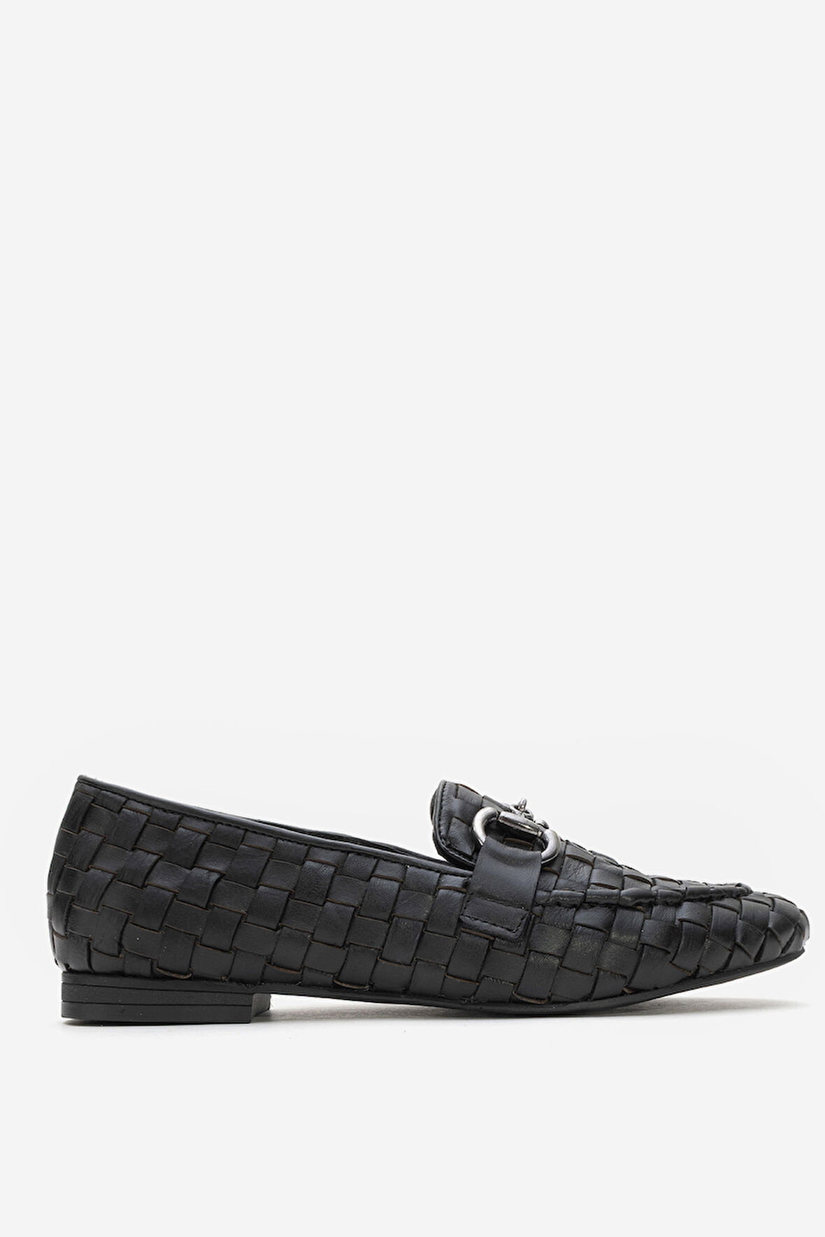 DERİCLUB Kadın Tokalı Örgülü Loafer Gerçek Deri ZY 8198 SİYAH