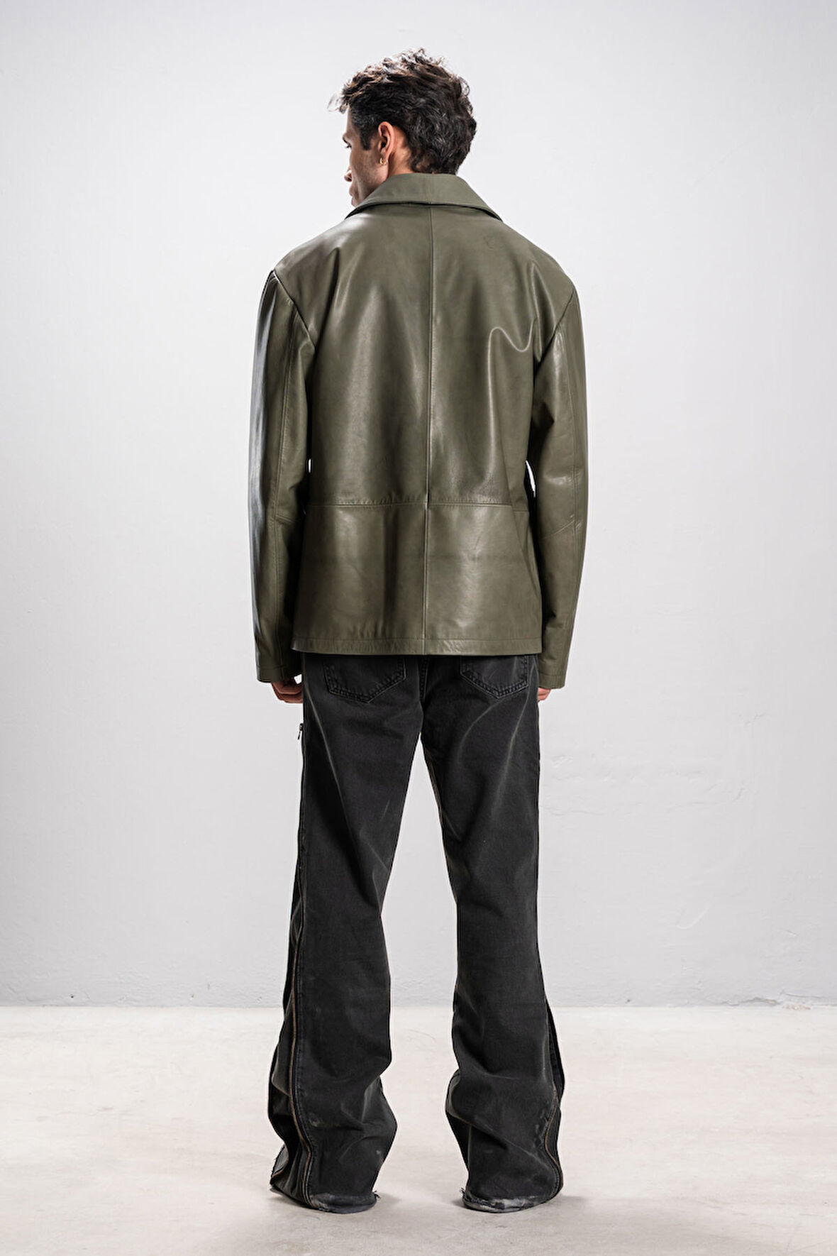 DERİCLUB RENNES Erkek Torba Cepli Oversize Gerçek Deri Ceket HAKİ