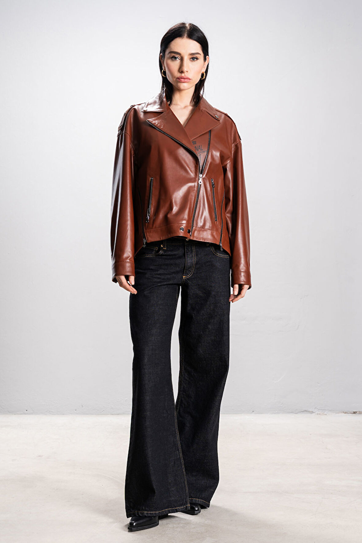 DERİCLUB Visto Kadın Oversize Gerçek Deri Ceket KANYAK