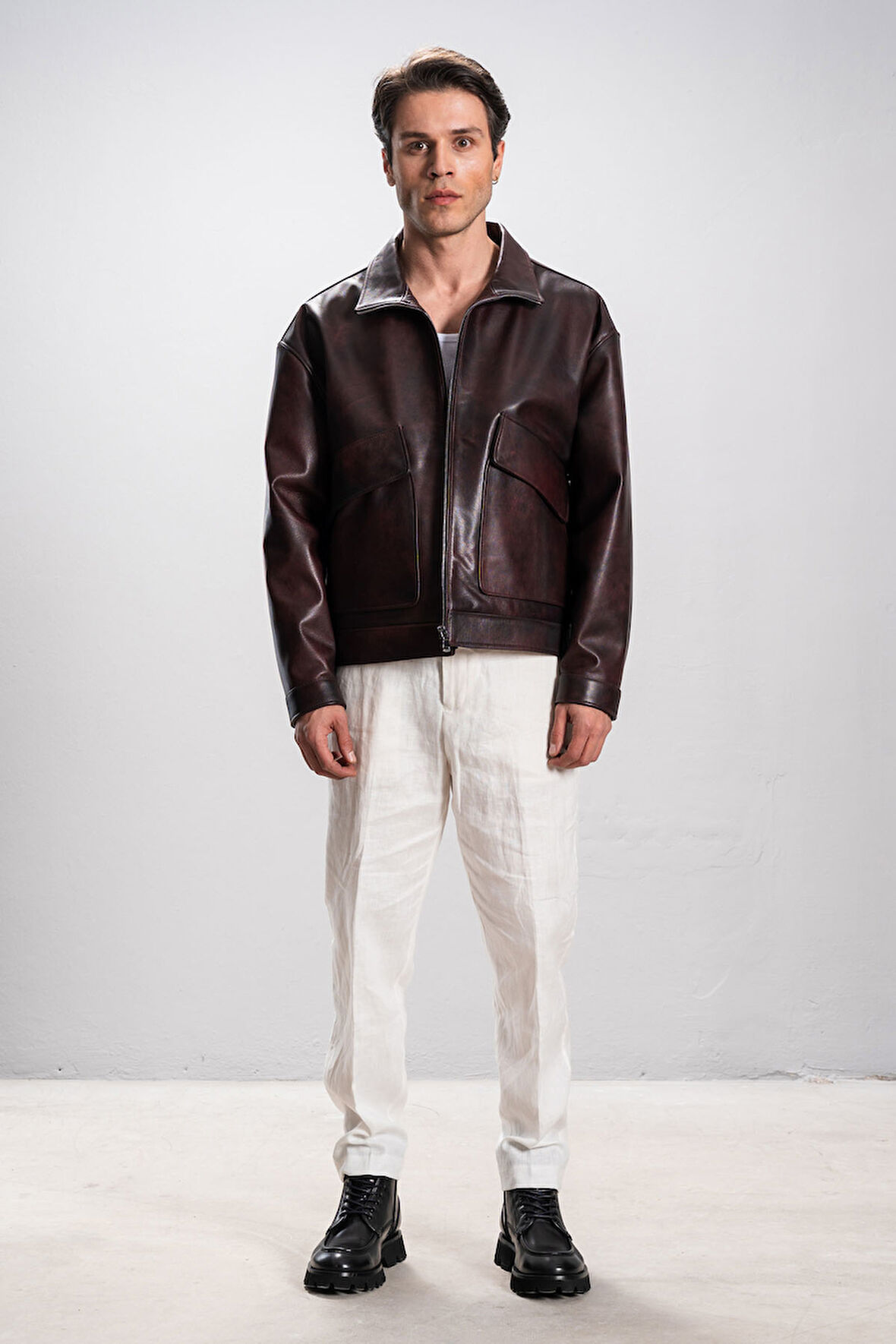 DERİCLUB Nelsson Erkek Oversize Gerçek Deri Ceket BORDO