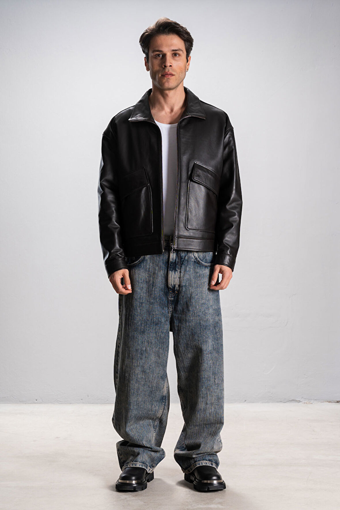 DERİCLUB Nelsson Erkek Oversize Gerçek Deri Ceket KAHVERENGİ