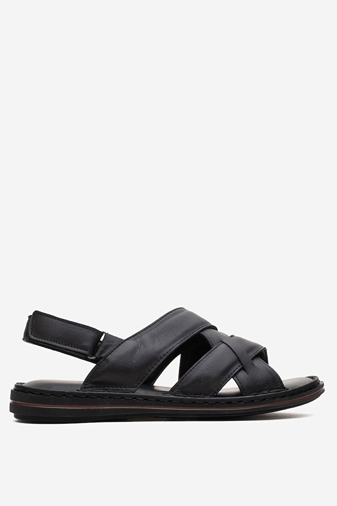 DERİCLUB Erkek Çapraz Bantlı Sandalet Gerçek Deri DC 1241 SİYAH