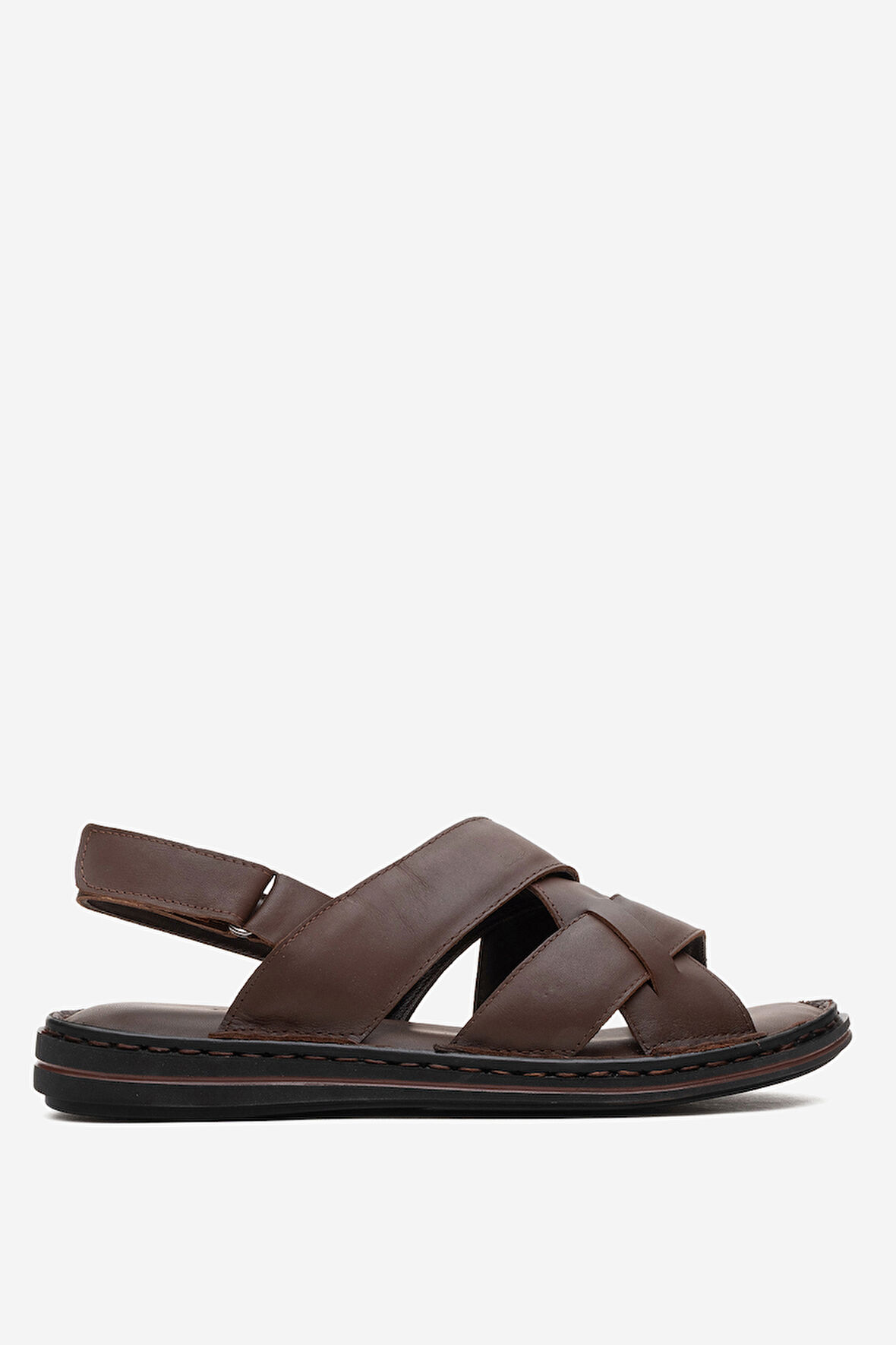 DERİCLUB Erkek Çapraz Bantlı Sandalet Gerçek Deri DC 1241 KAHVERENGİ