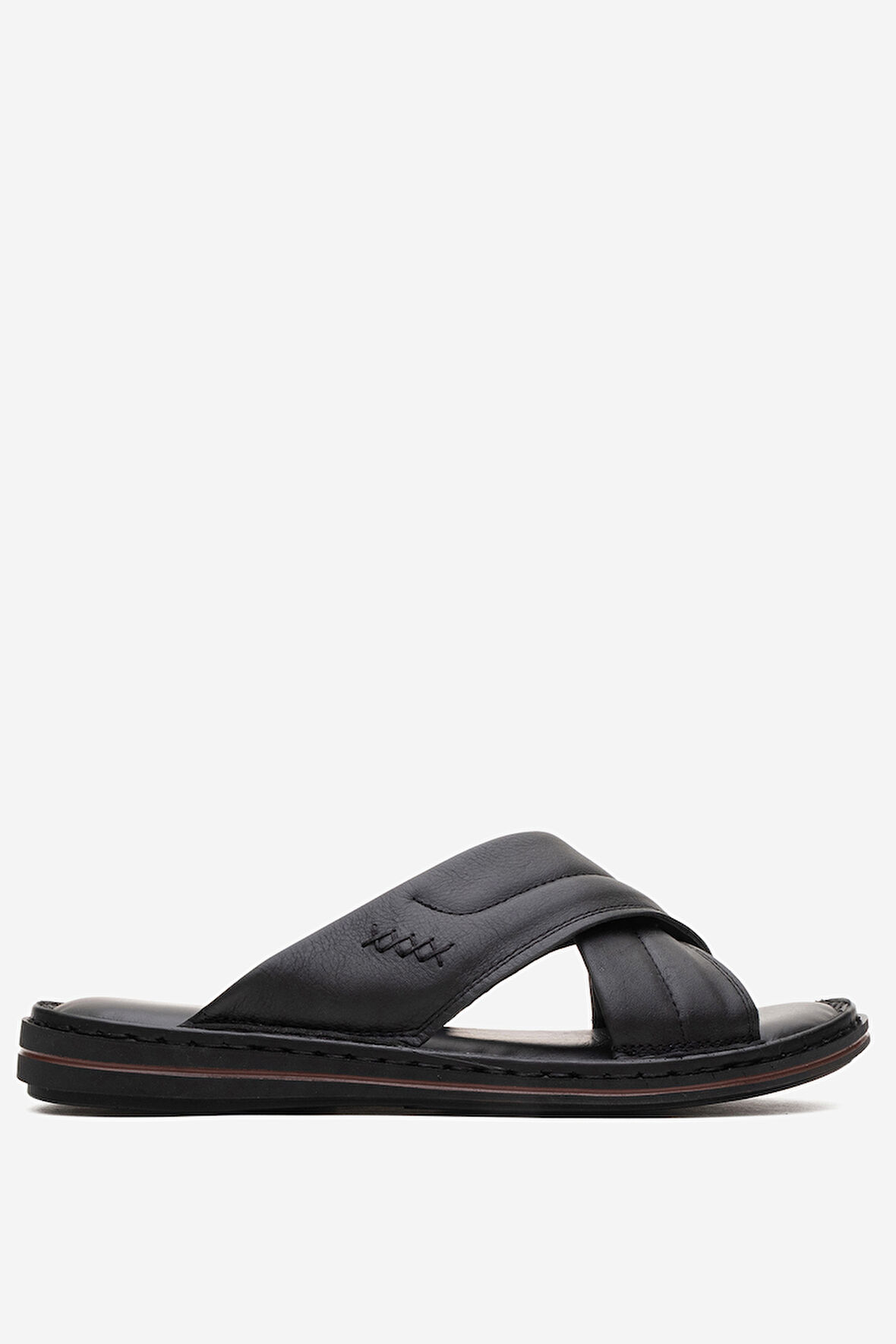 DERİCLUB Erkek Çapraz Bantlı Terlik Gerçek Deri DC 1170 SİYAH