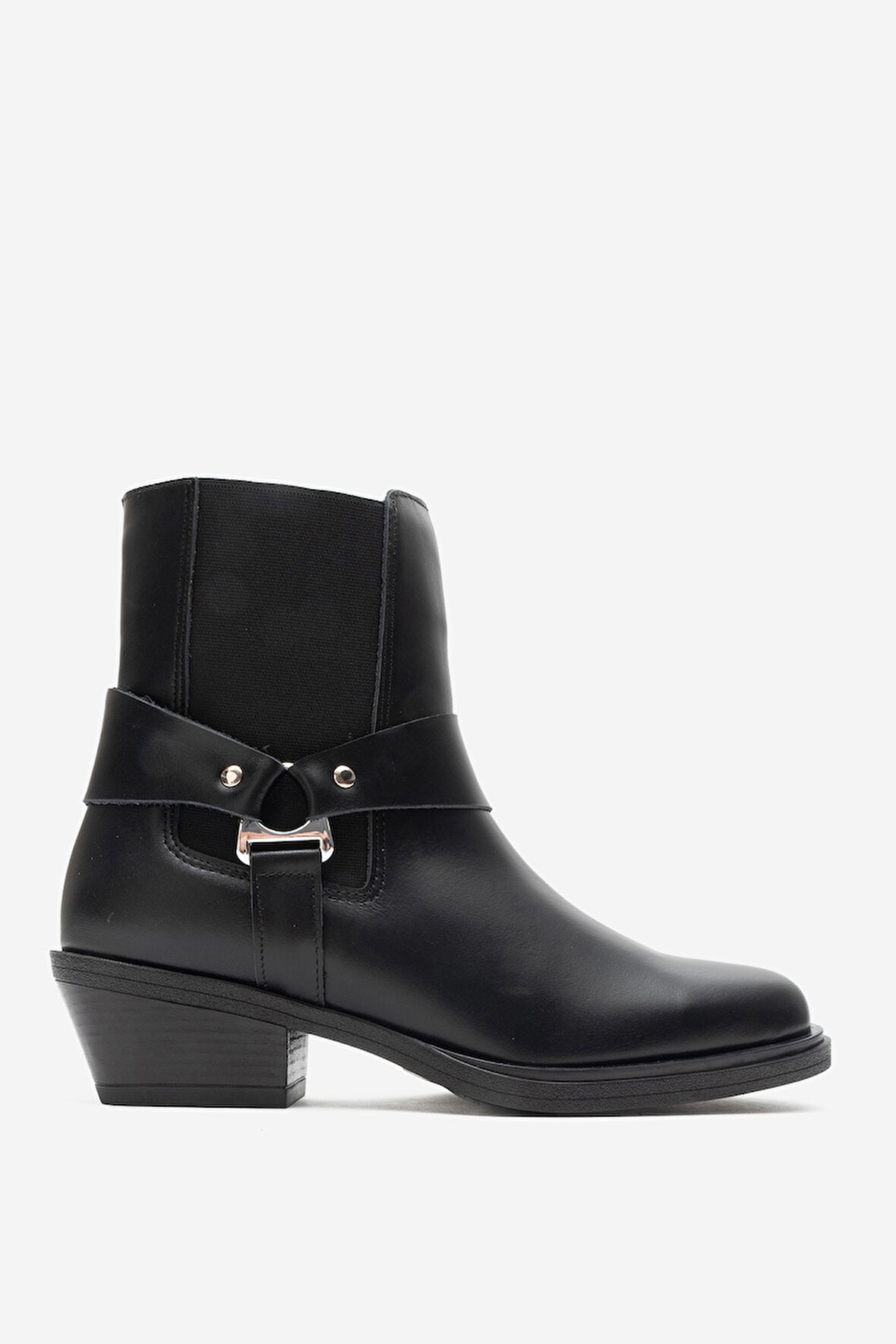 DERİCLUB Kadın Kısa Topuk Western Bot Gerçek Deri RG 3523 SİYAH