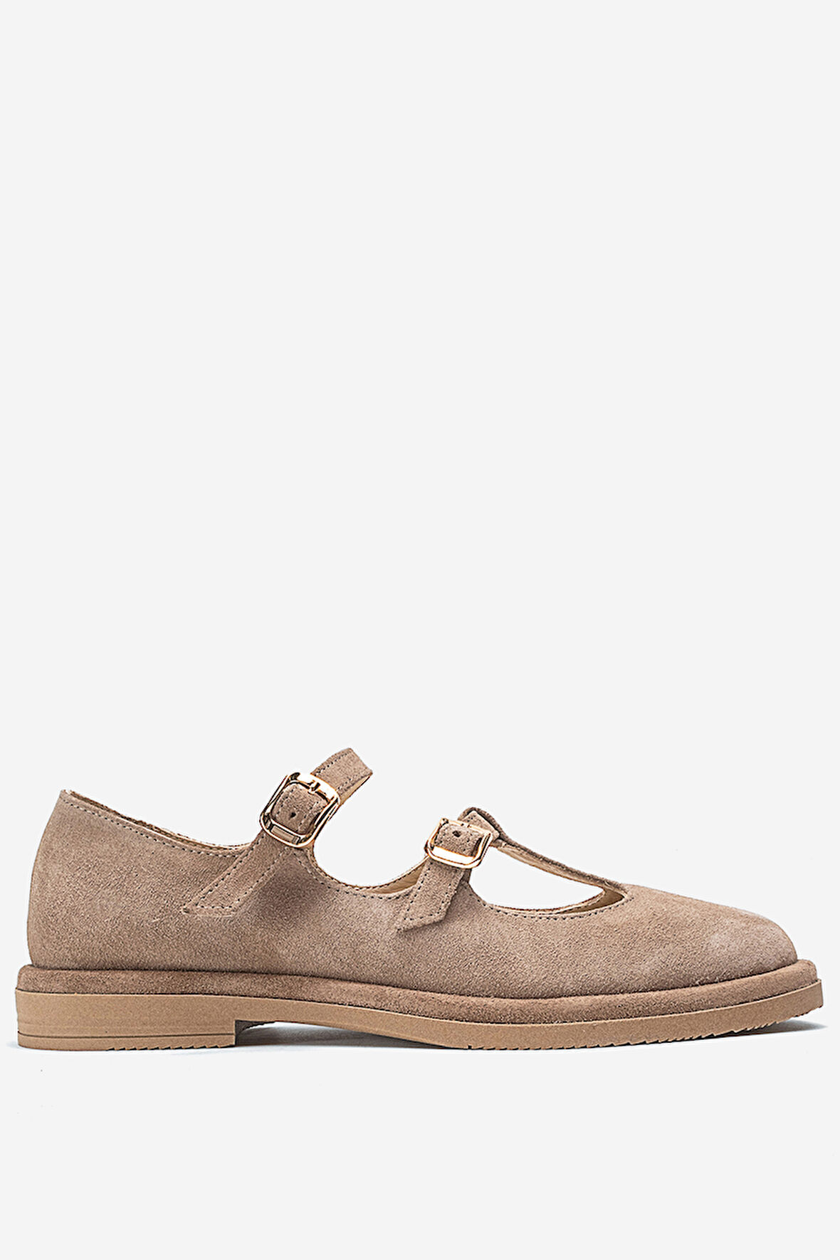 DERİCLUB Kadın Çift Tokalı Günlük Ayakkabı Gerçek Deri RC 40205 BEJ