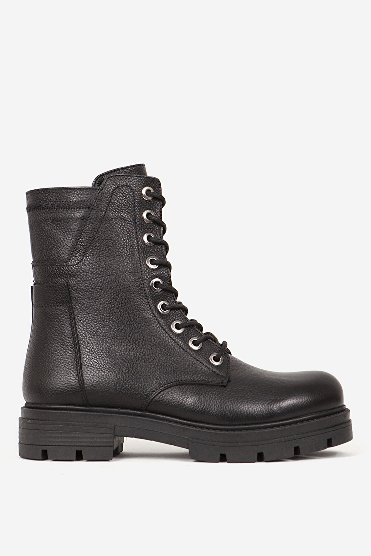 DERİCLUB Kadın Bağcıklı Kalın Taban Fermuarlı Günlük Bot Gerçek Deri BR 66286 SİYAH