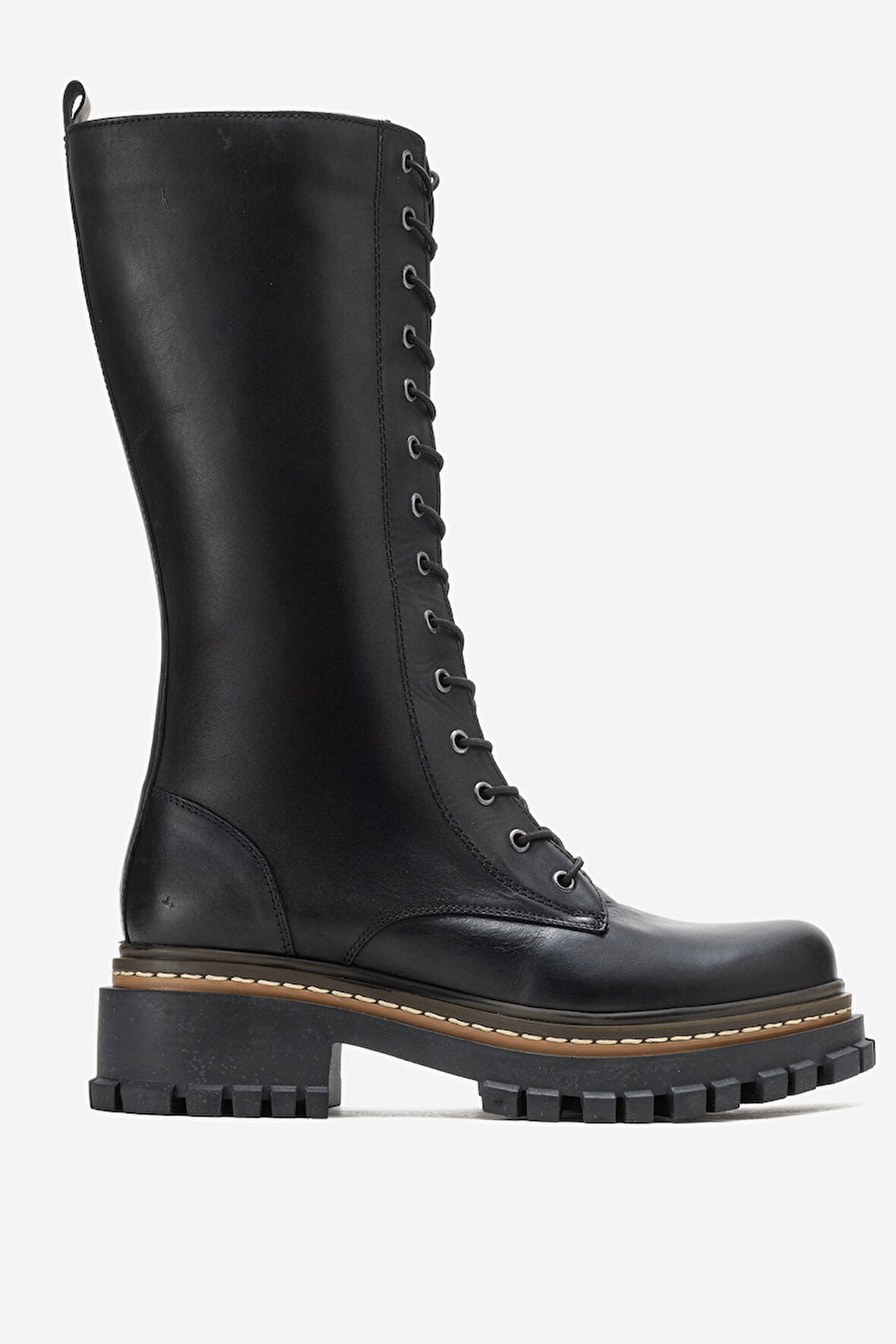 DERİCLUB Kadın Fermuarlı Bağcıklı Casual Çizme Gerçek Deri BR 88046 SİYAH