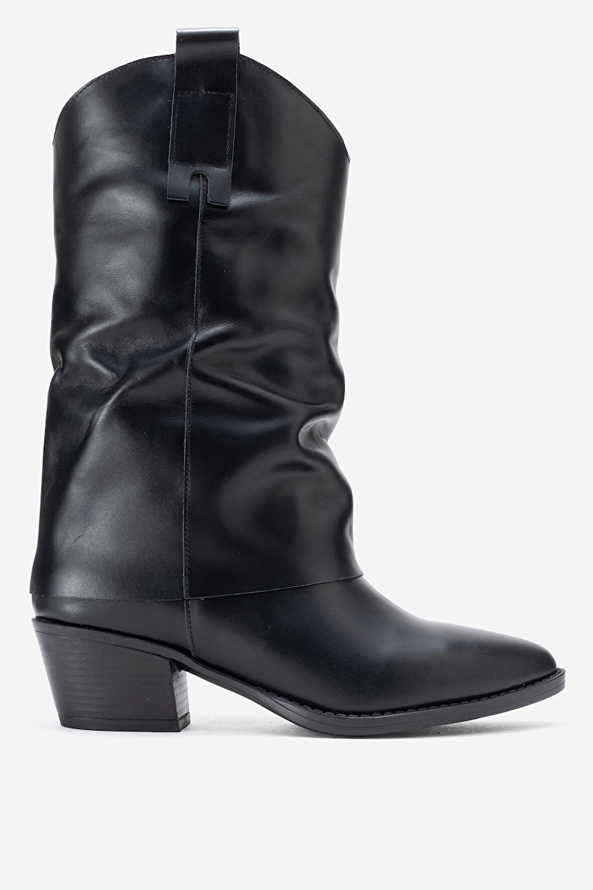 DERİCLUB Kadın Geniş Kesim Kısa Topuklu Çizme Gerçek Deri RG 3019 SİYAH