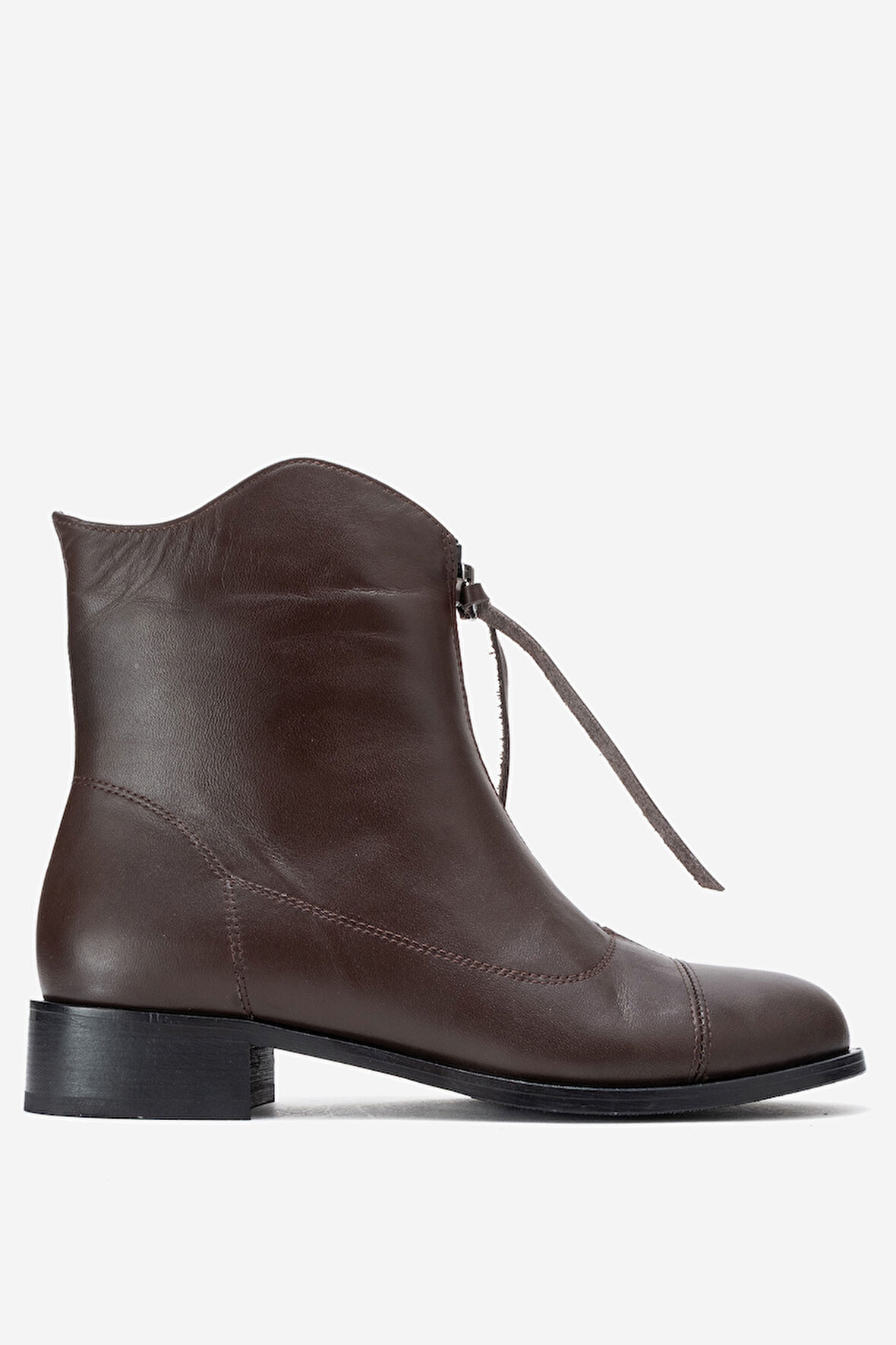 DERİCLUB Kadın Fermuarlı Düz Topuk Bot Gerçek Deri RC 323 KAHVERENGİ
