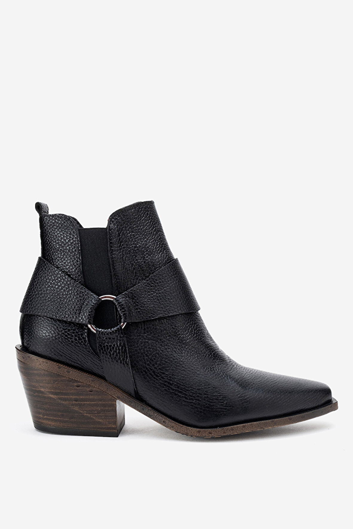 DERİCLUB Kadın Sivri Burun Western Kısa Topuklu Bilek Bot Gerçek Deri ZY 1563 SİYAH