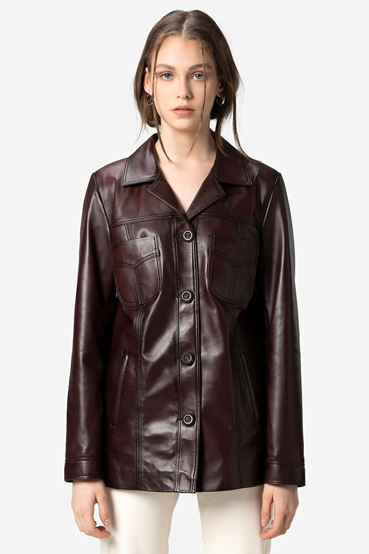 DERİCLUB Stella Kadın Klasik Hakiki Deri Ceket KESTANE