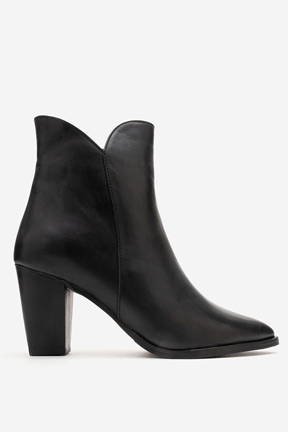 DERİCLUB Kadın Sivri Burun Yüksek Topuklu Bot Gerçek Deri GN 52426 SİYAH