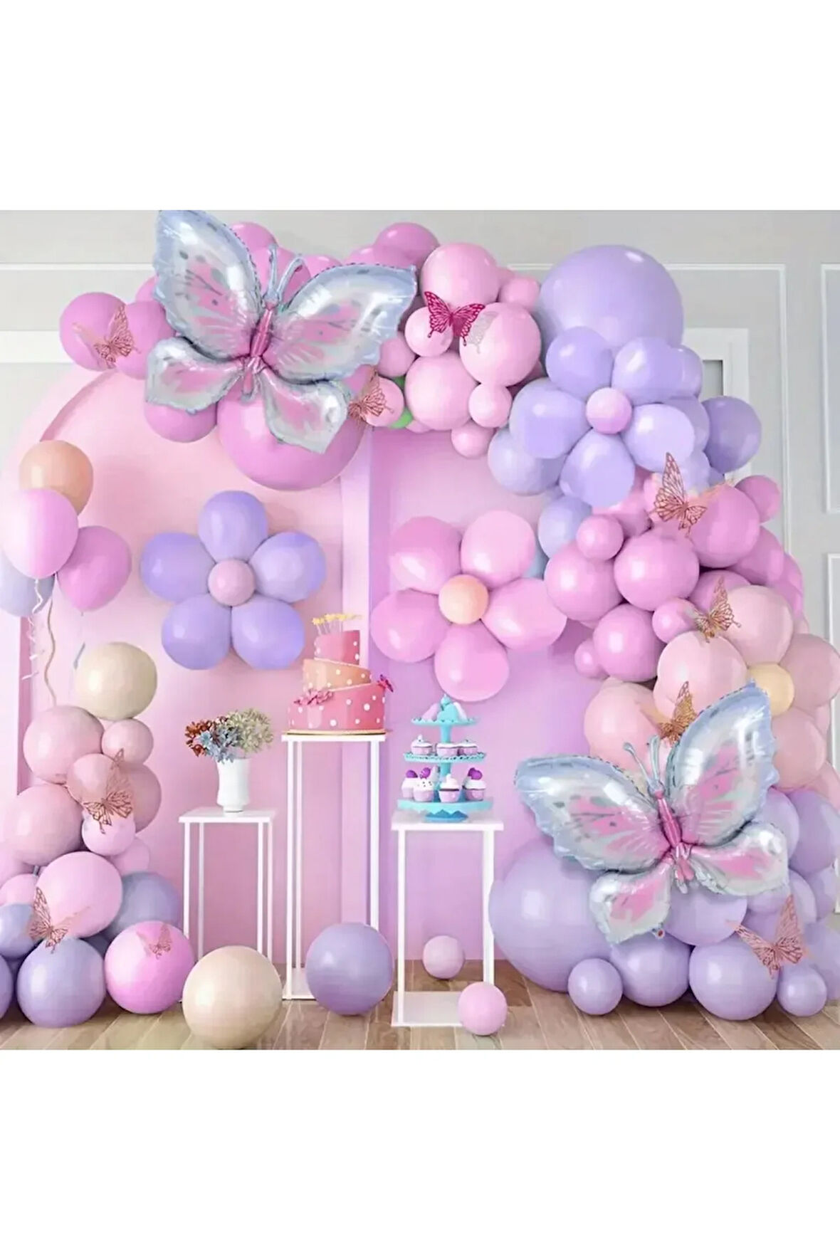 MAKARON RENK KELEBEK FOLYO BALONLU BALON ZİNCİR SET