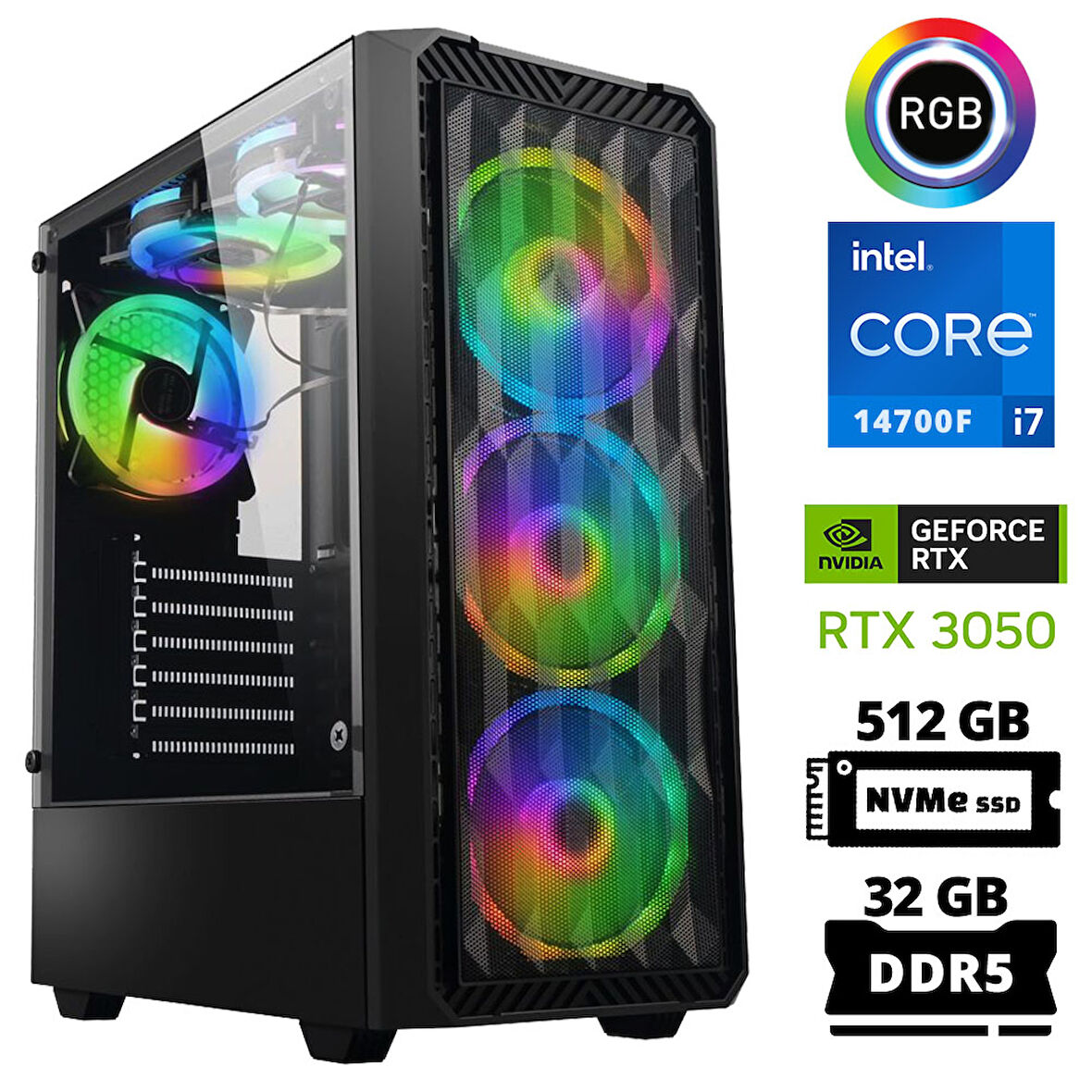 Xaser Delux X87 i7 14700F 32GB DDR5 Ram 512GB M.2 NVMe SSD 6GB RTX3050 Masaüstü Oyuncu Bilgisayarı