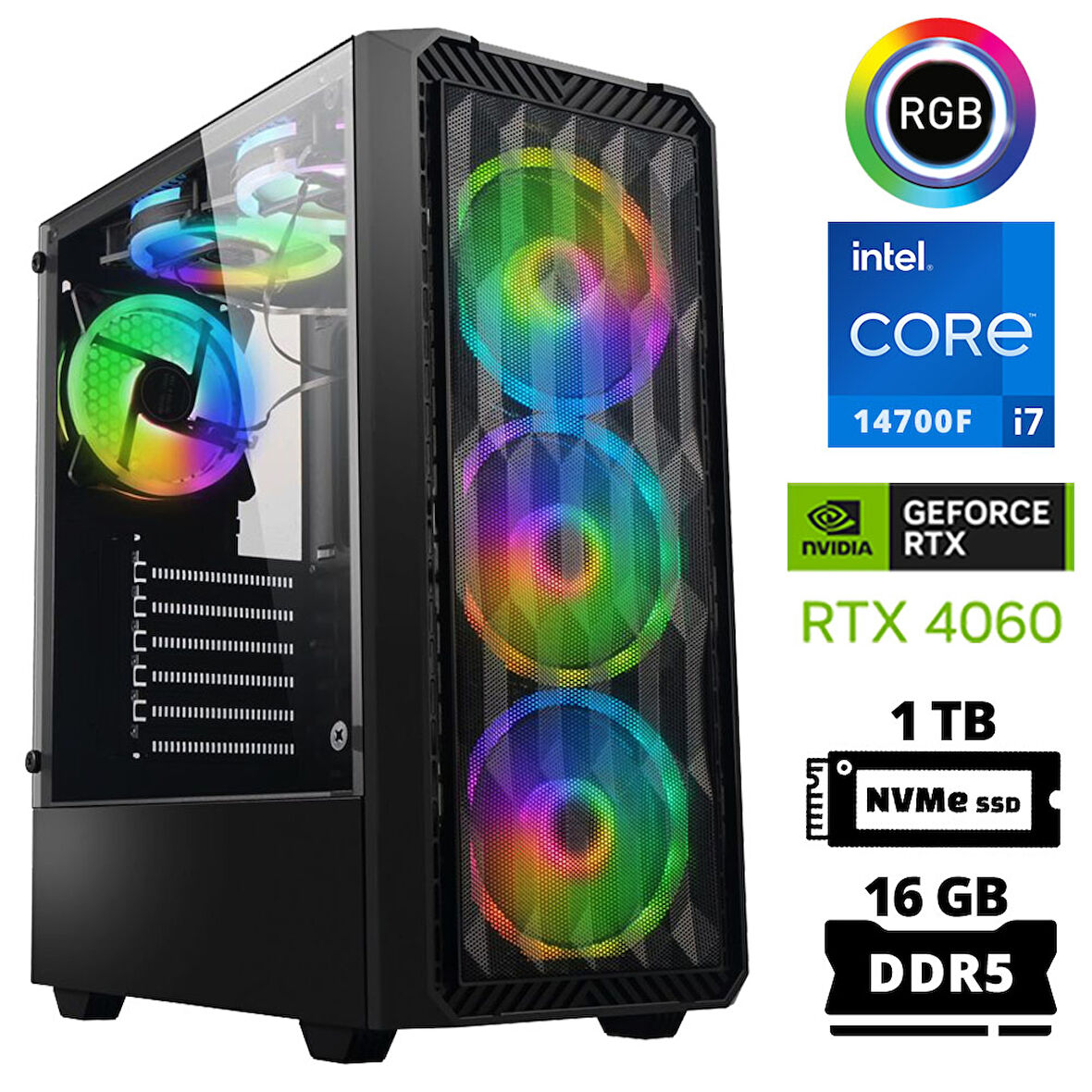 Xaser Delux X82 i7 14700F 16GB DDR5 Ram 1TB M.2 NVMe SSD 8GB RTX4060 Masaüstü Oyuncu Bilgisayarı