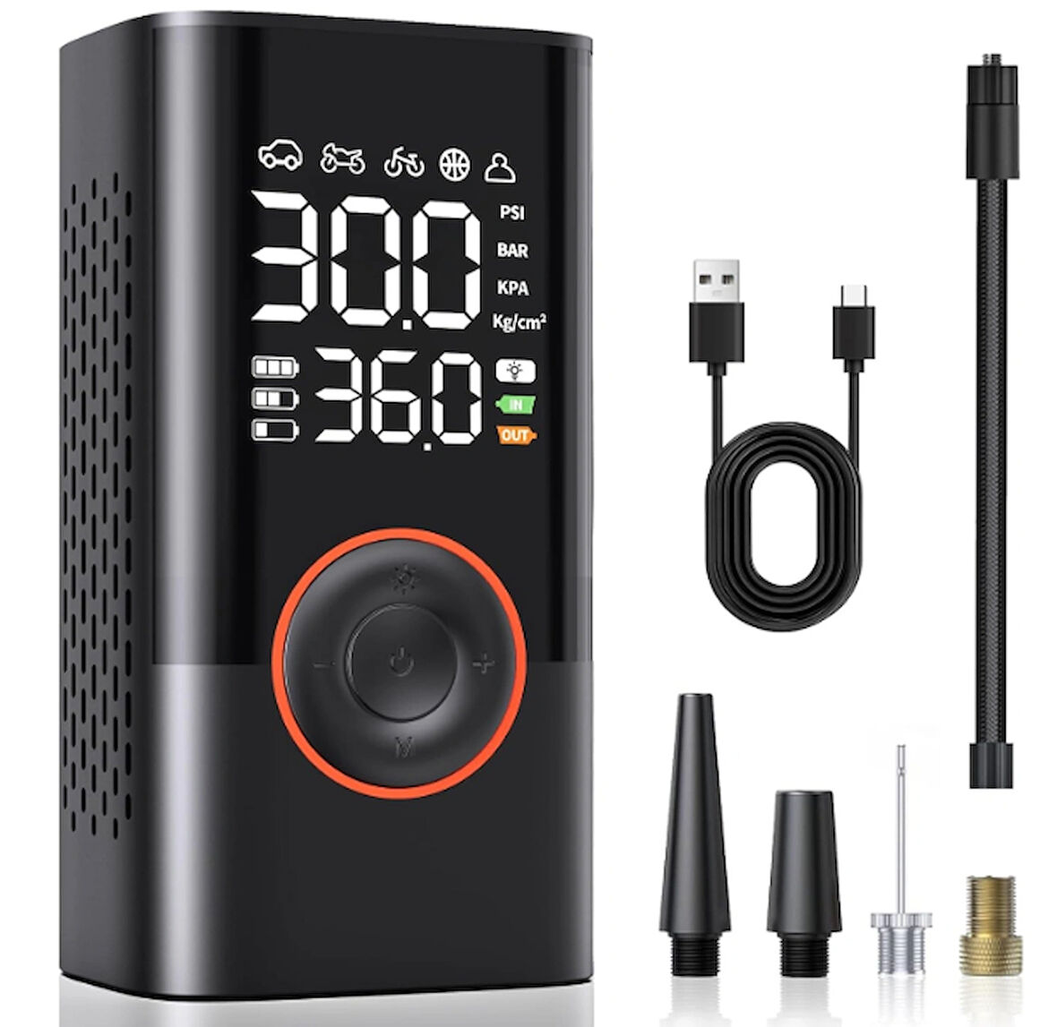 Oto Kompresör Şarjlı Taşınabilir Powerbank El Fenerli Araç Lastik Şişirme Pompası Flaş Göstergeli 