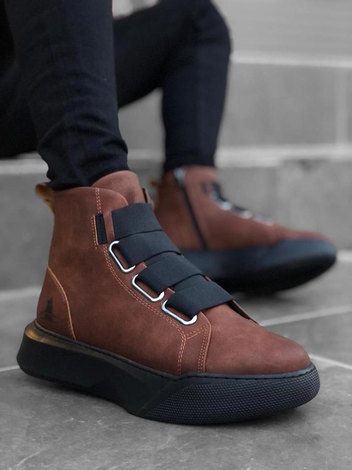 BA0142 Bantlı Erkek Yüksek Taban Kahverengi Spor Bot