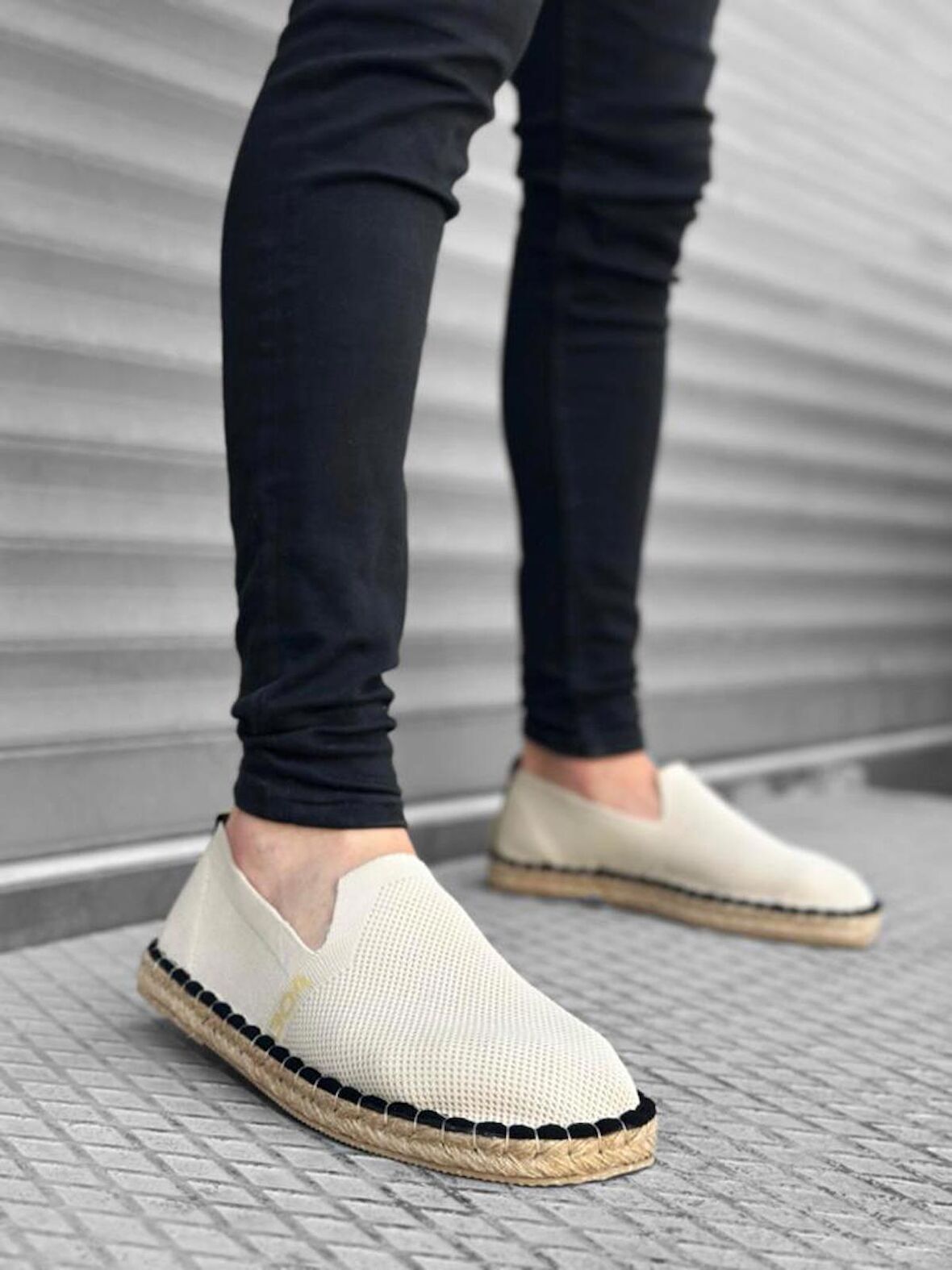 BA0224 BOA Rahat Düz Taban Espadril Örme Triko Bej Günlük Erkek Ayakkabı