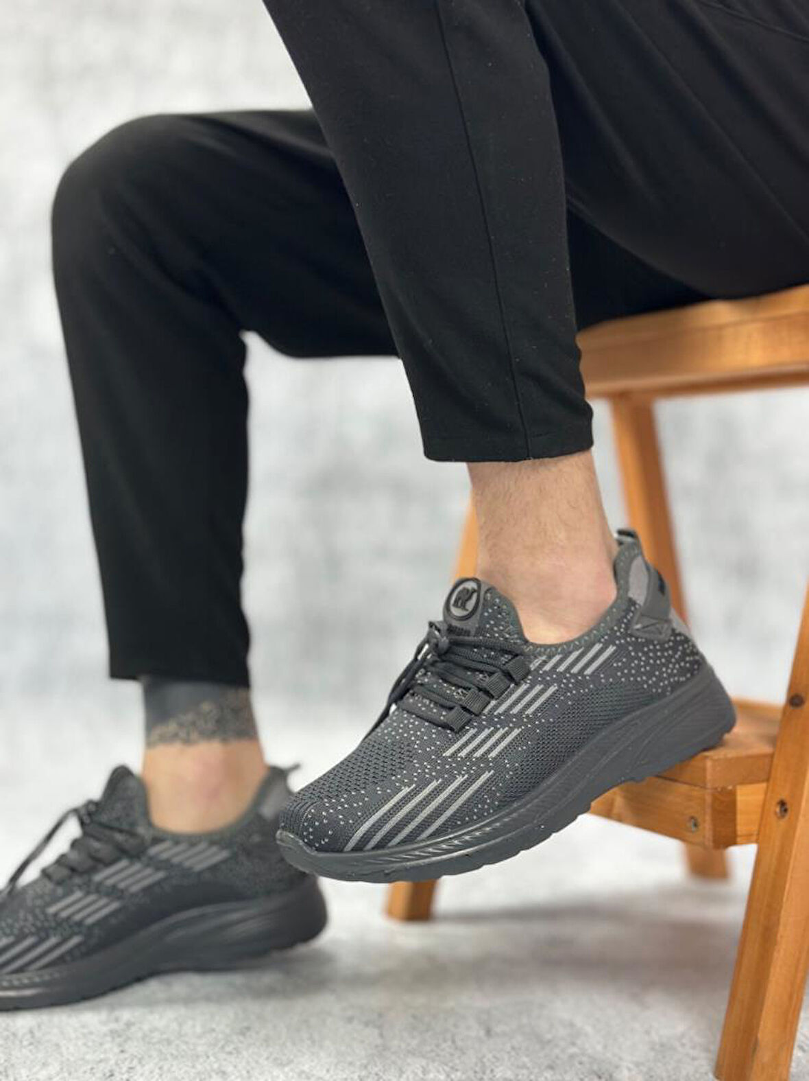 BA0356 Özel Örme Triko Tarz Rahat Fuspetli Gri Kırçıllı Spor Ayakkabı