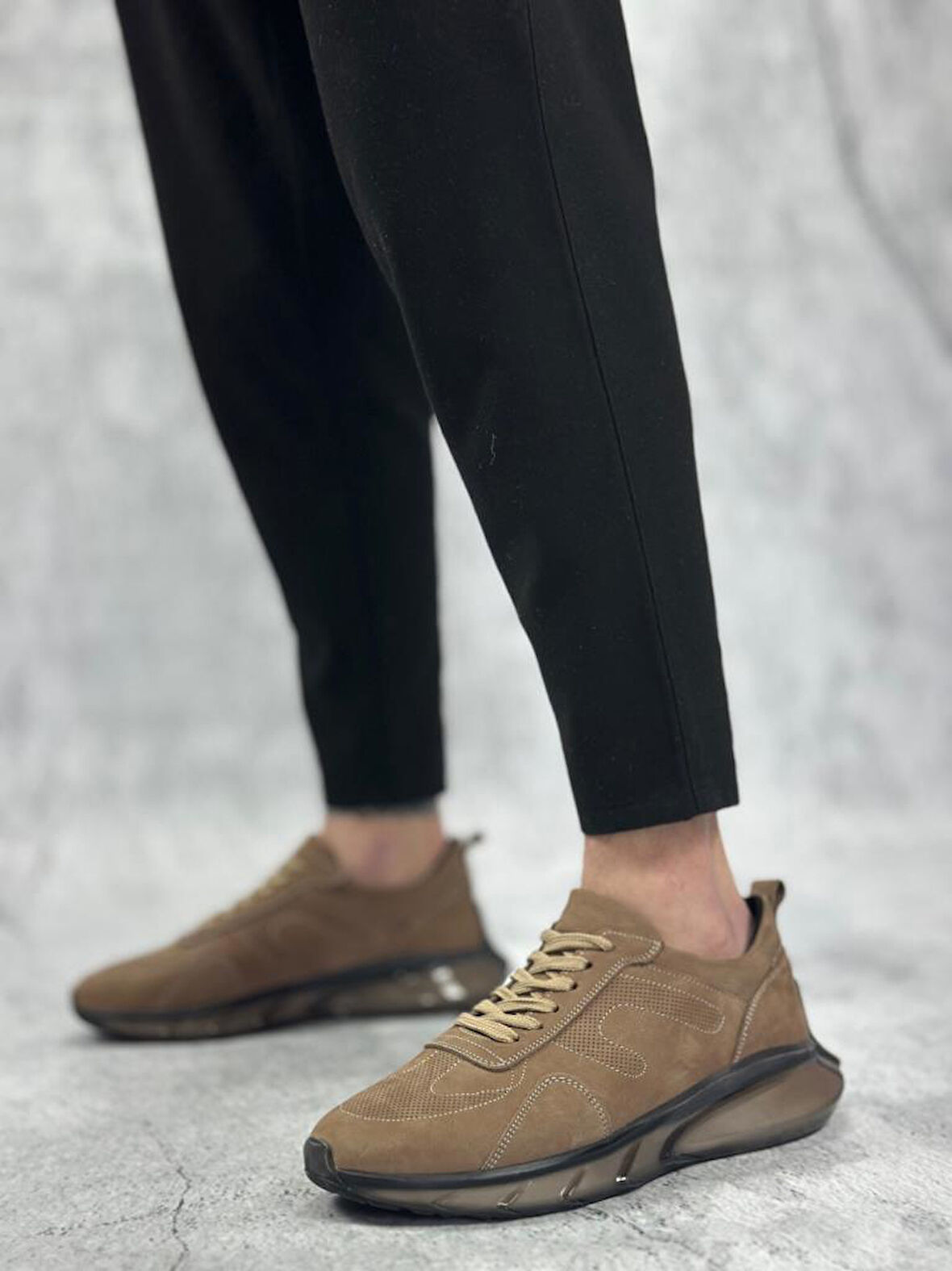 BA0324 İçi Dışı Hakiki Deri Rahat Taban Kahverengi Sneakers Casual Erkek Ayakkabı