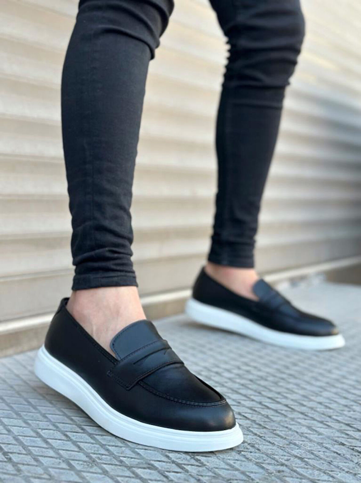 BA0316 Bağcıksız Yüksek Beyaz Taban Klasik Cilt Corcik Erkek Ayakkabı