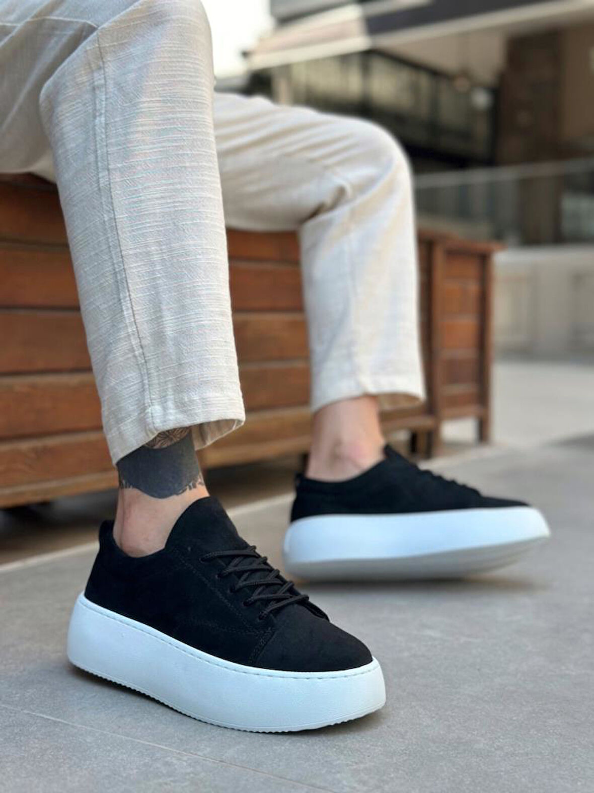 LE11 Bağcıklı Erkek Yüksek Taban Siyah Süet Spor Ayakkabı