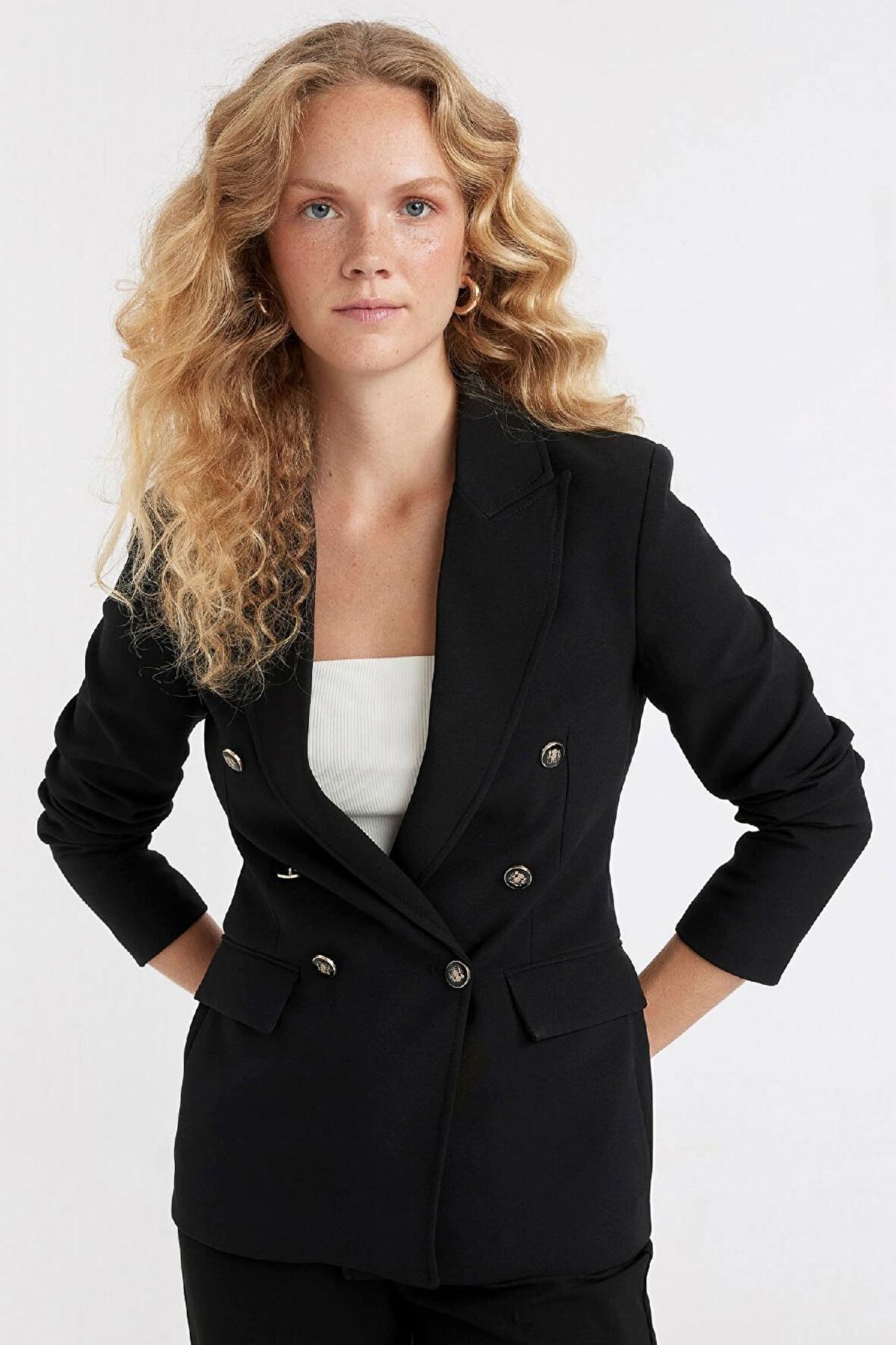 DeFacto Oversize Geniş Kalıp Gömlek Yaka Düğmeli Basic Düz Blazer Ceket D3155AX24AUBK81
