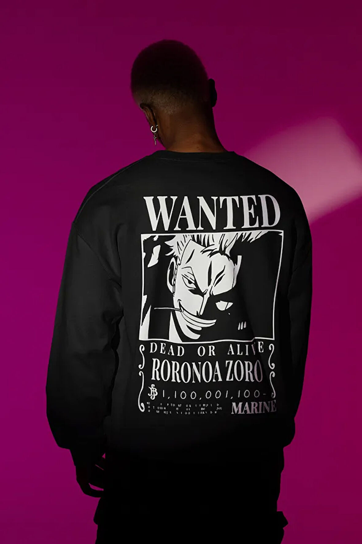 Wanted Roronoa Zoro Baskılı Unisex Oversize Anime Karakter Sweatshirt
