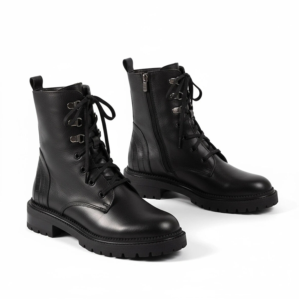 Hakiki Deri Kadin Uzun Bot Fermuarli Dikisli Bagcikli Postal