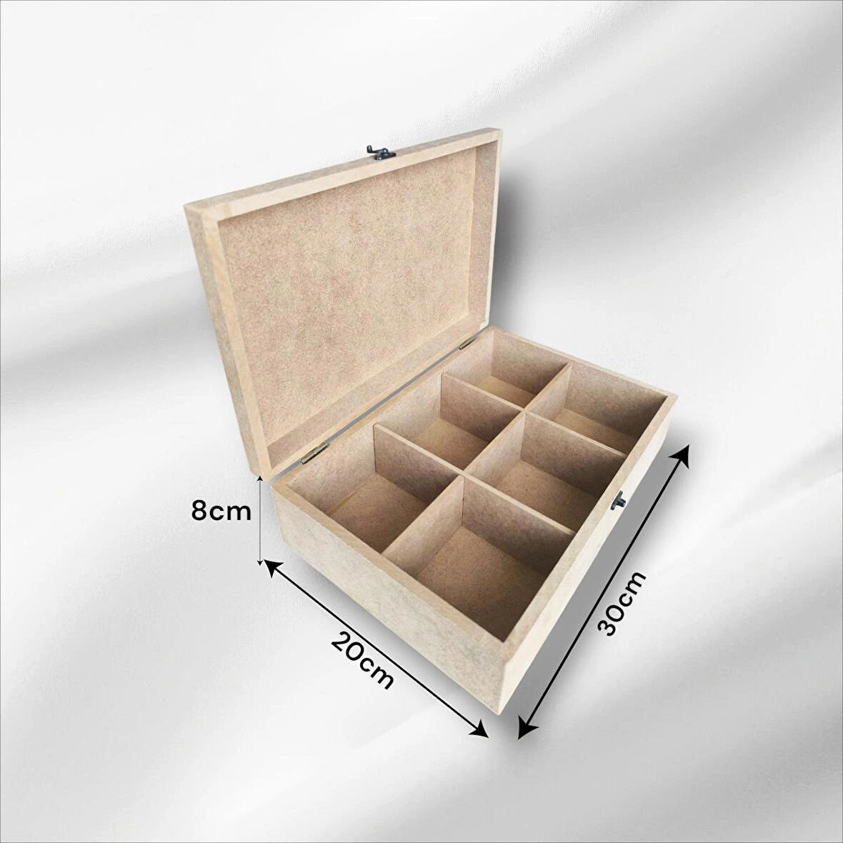Ham Ahşap boyanabilir 6 bölmeli saat-takı-aksesuar-dekoratif çok amaçlı organizer kutu